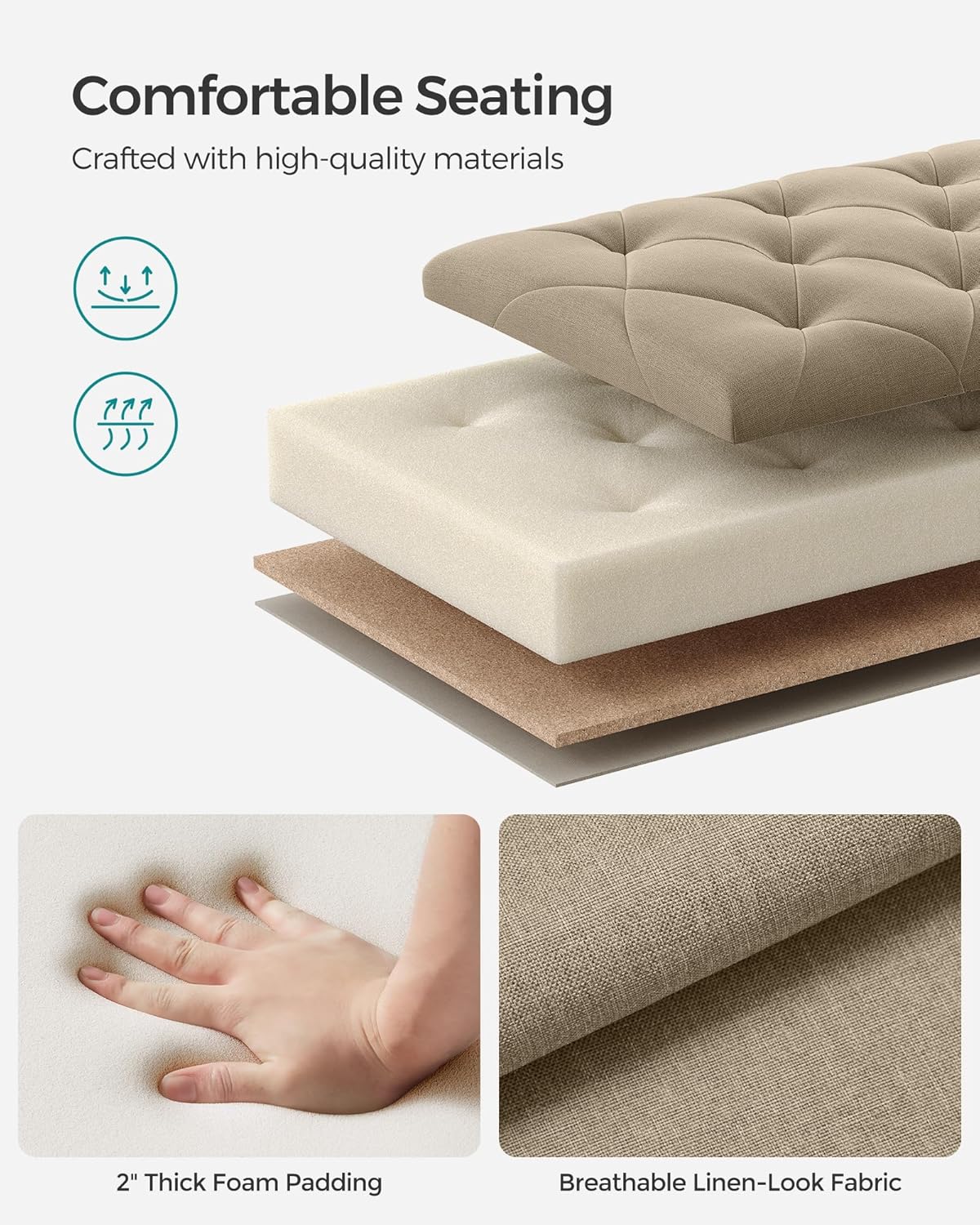 SONGMICS Storage Ottoman Bench, Foot Rest with Legs, 15.7 x 43.3 x 15.7 Inches, End of Bed Bench, Storage Chest, Load up to 660 lb, for Living Room, Bedroom, Entryway, Camel Brown ULSF088R01