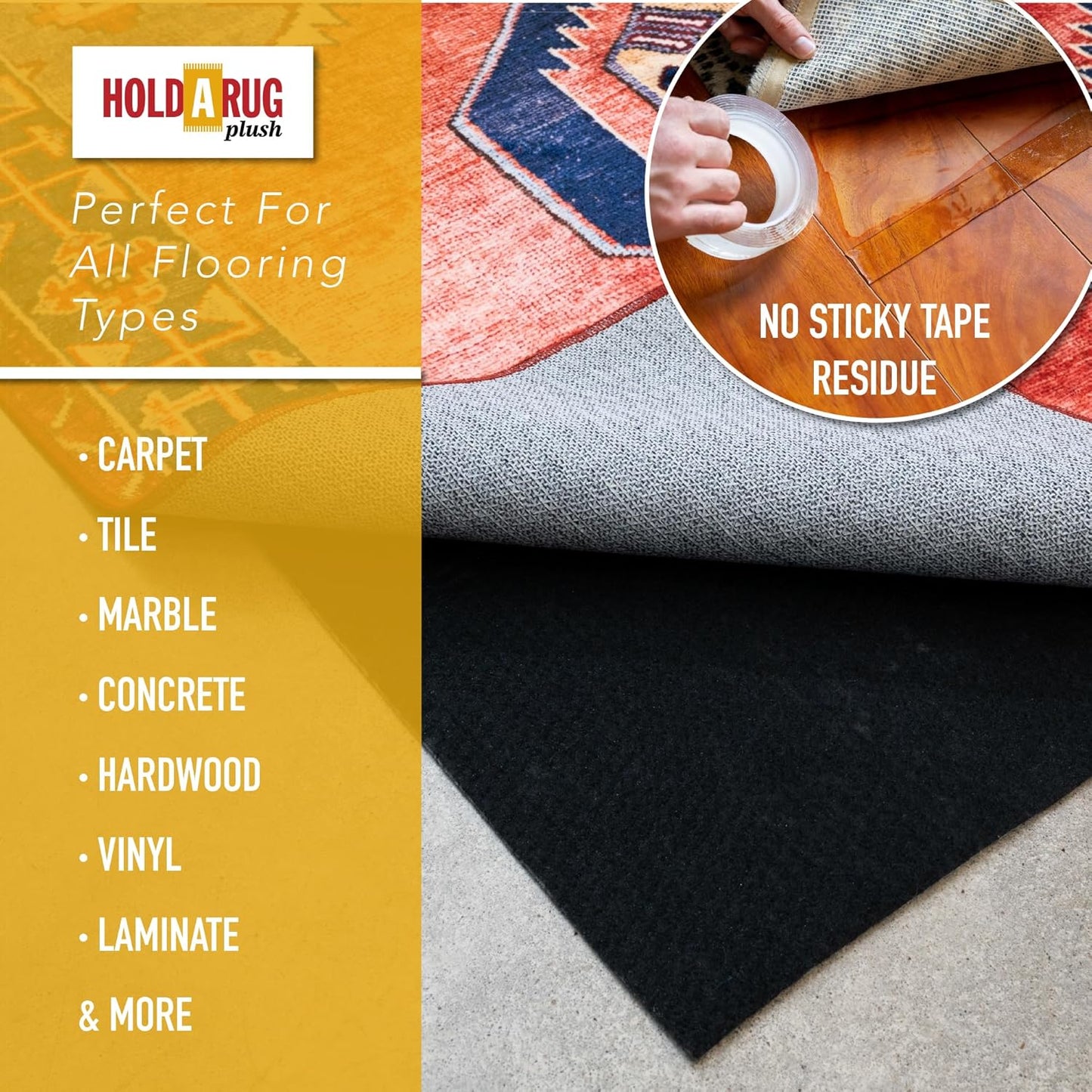 Hold-a-Rug Plush 2' x 4' Nonskid, Nonslip Rug Pad, Reversible Gripper, ¼ Thick, Safe for All Floors and Carpet, Keep Area Rugs Secure