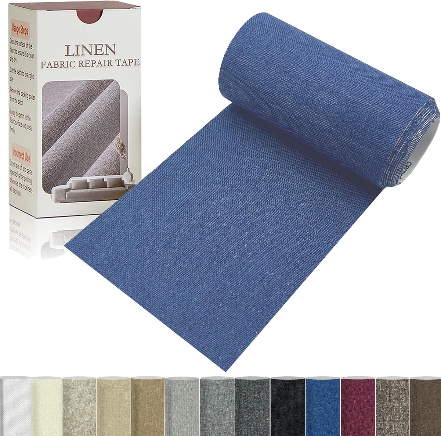 Linen Repair Tape 4x70 Inch Self-Adhesive Couch Patch Repair Fabric Patch for Furniture,Sofas,Cushion,Chairs,Bags,Linen Goods(Dark Blue)