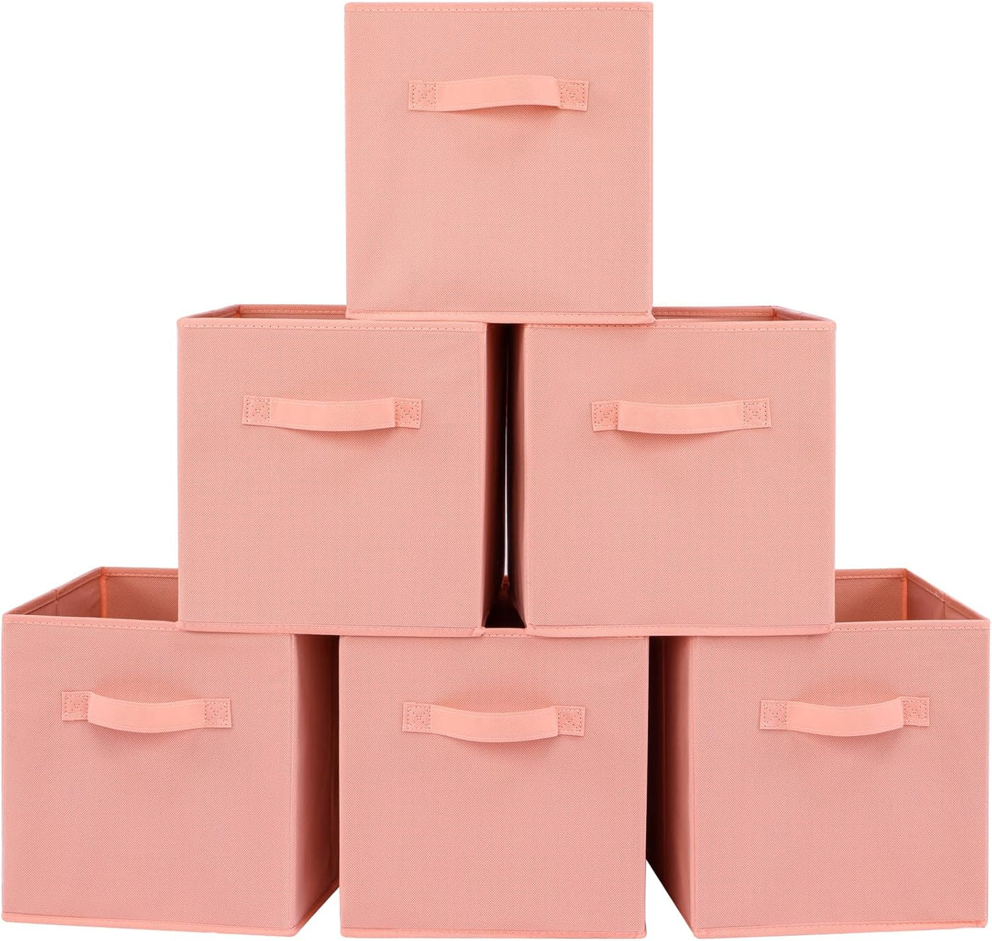Stero Fabric Storage Bins 6 Pack Fun Colored Durable Storage Cubes with Handles Foldable Cube Baskets for Home, Kids Room, Closet and Toys Organization Peachpuff