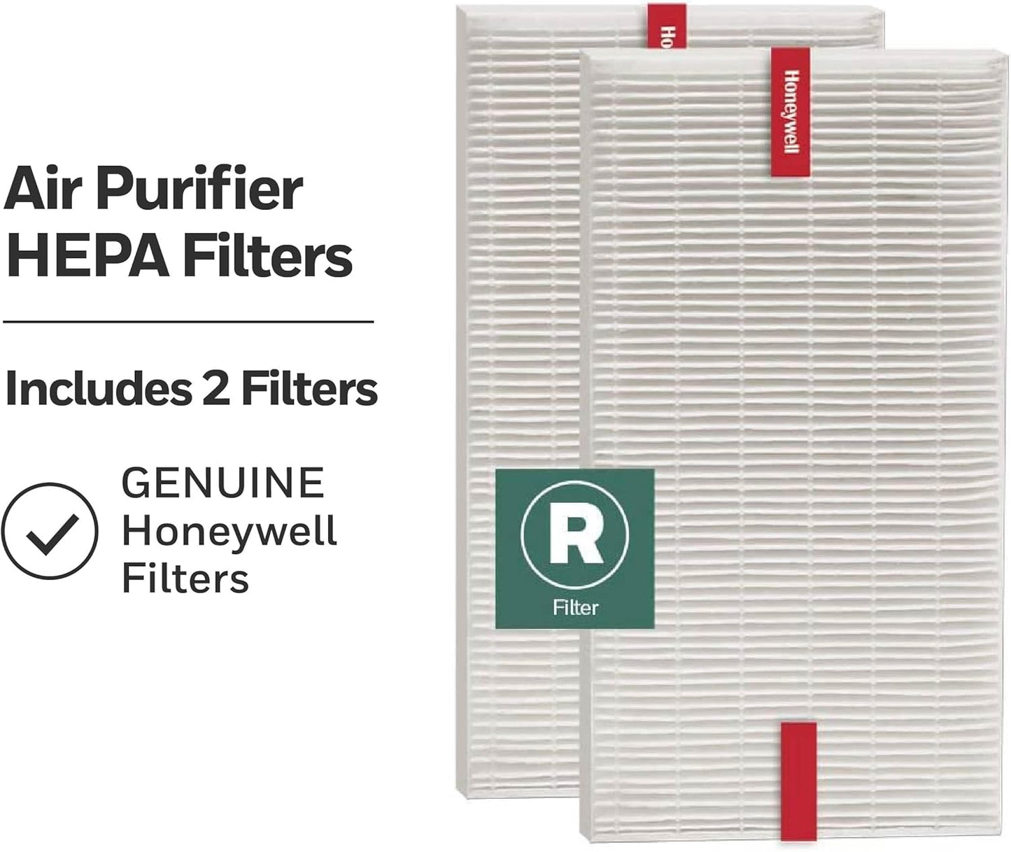 Honeywell HEPA Air Purifier Filter R, 2-Pack for HPA 100/200/300 and 5000 Series - Airborne Allergen Air Filter Targets Wildfire/Smoke, Pollen, Pet Dander, and Dust