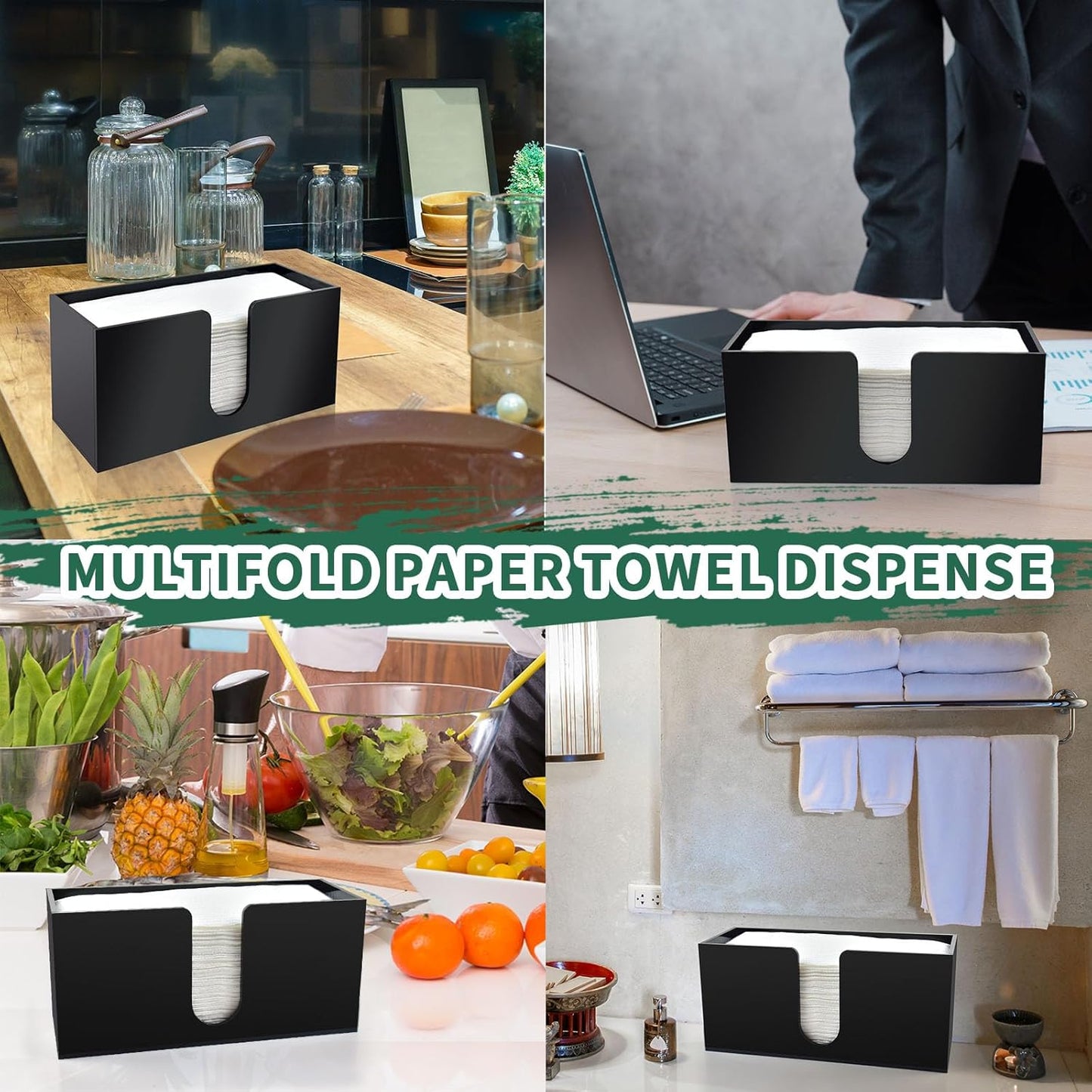 2Pack Paper Towel Holder Countertop, Black Acrylic Napkin Dispenser, Multifold Paper Towel Dispenser for Z-fold C-fold MultiFold Trifold-Bathroom Toilet Kitchen Restaurant