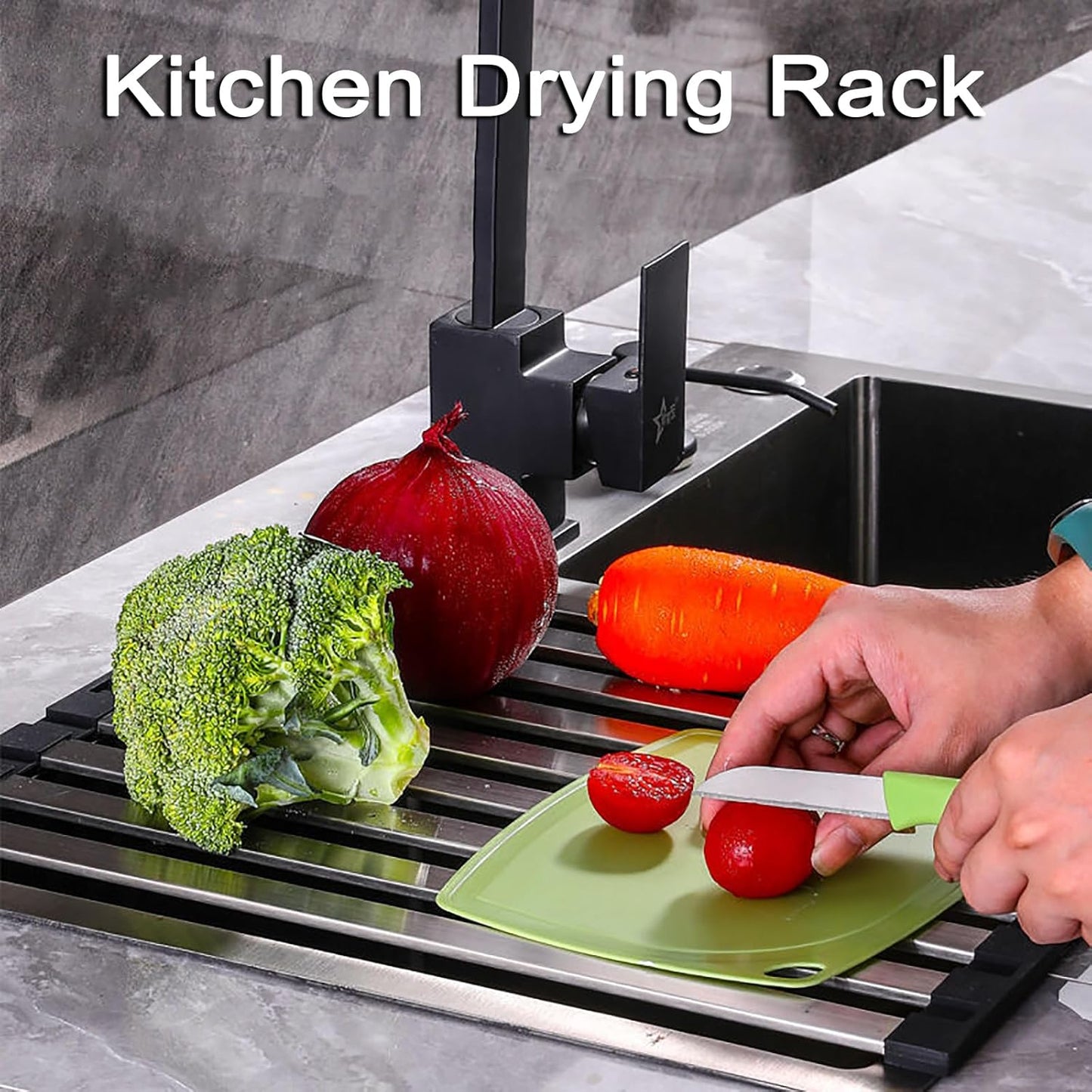 Foldable Dish Drying Rack for Kitchen Sink, Over The Sink Dish Drying Rack, Counter Storage Rack, Stainless Steel Drainer