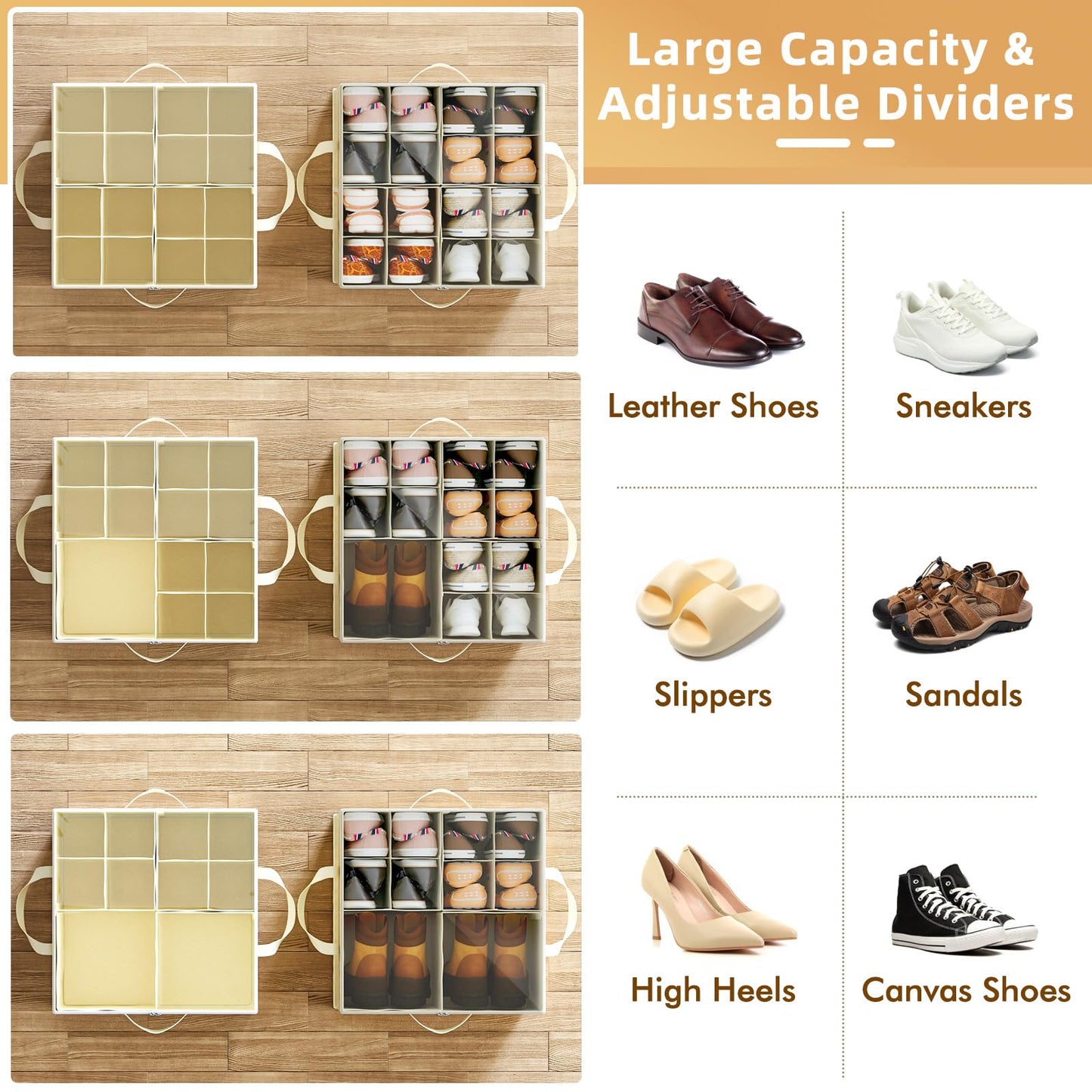 Plus Size 2 Pack Shoe Organizer for Closet, Foldable Shoe Storage Box