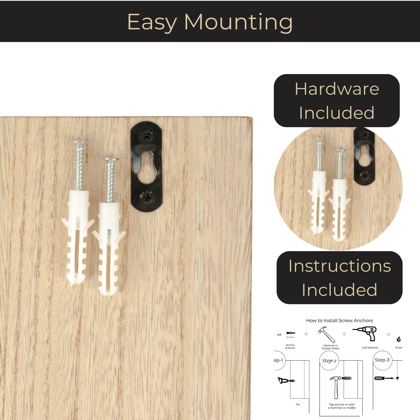 BLU MONACO Wall-Mounted Mail and Key Holder – Natural Wood 2-Tier Letter Organizer with 3 Hooks |