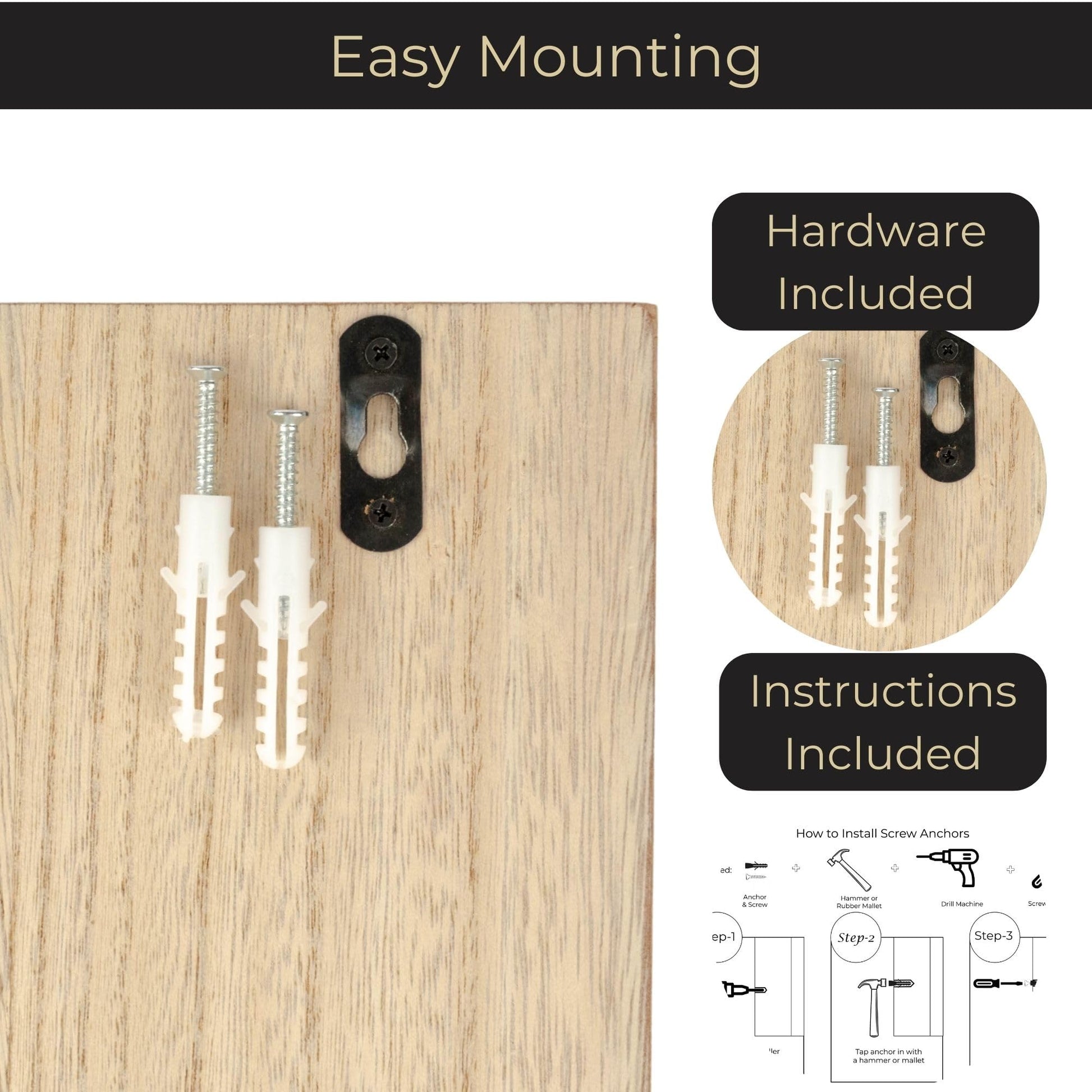 BLU MONACO Wall-Mounted Mail and Key Holder – Natural Wood 2-Tier Letter Organizer with 3 Hooks |
