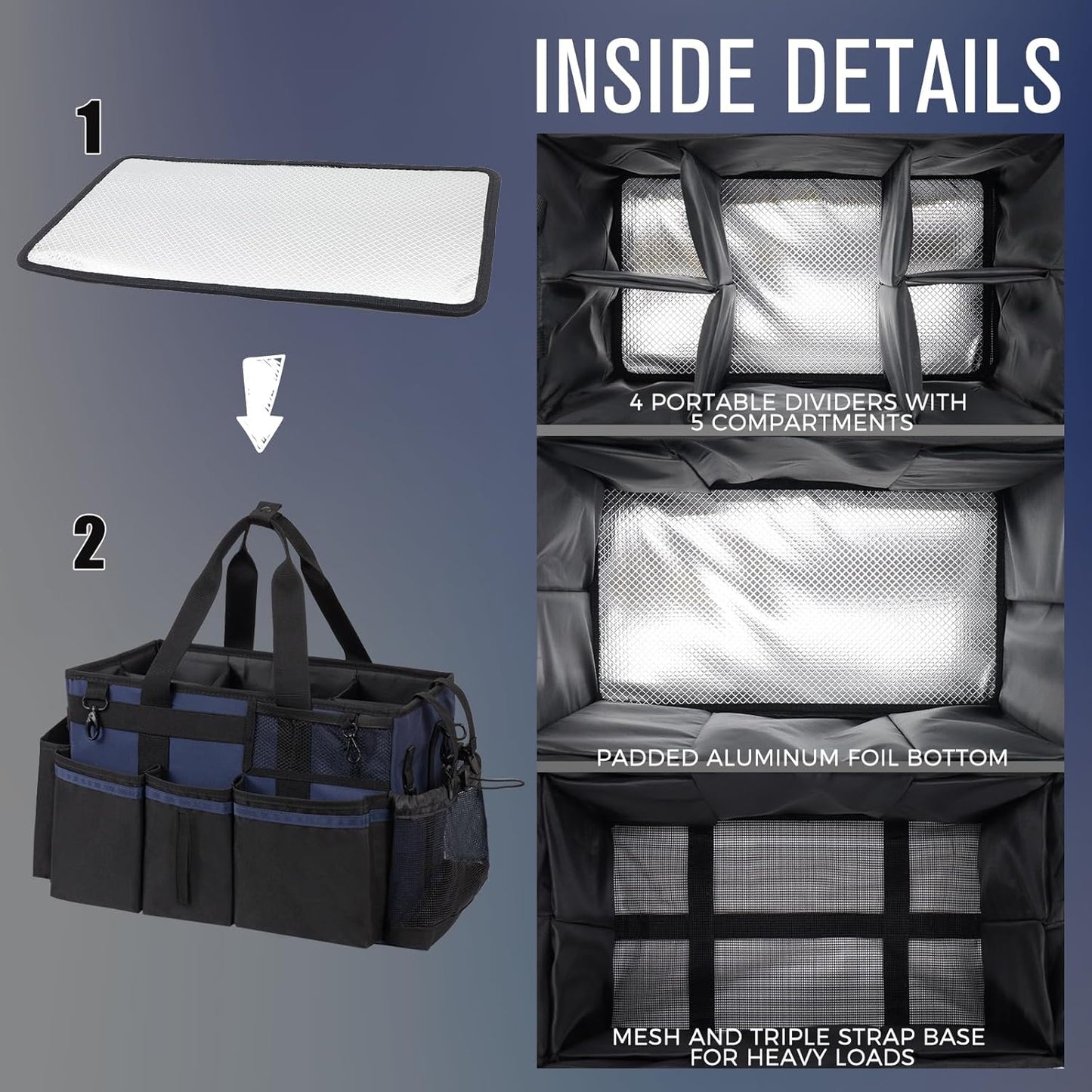 Wearable Cleaning Caddy, Cleaning Caddy Supplies Organizer with Handle & Shoulder Straps for Housekeepers, Under Sink & Car Cleaning Tool Organizers Bag with 4 Foldable Divider (NavyBlue)