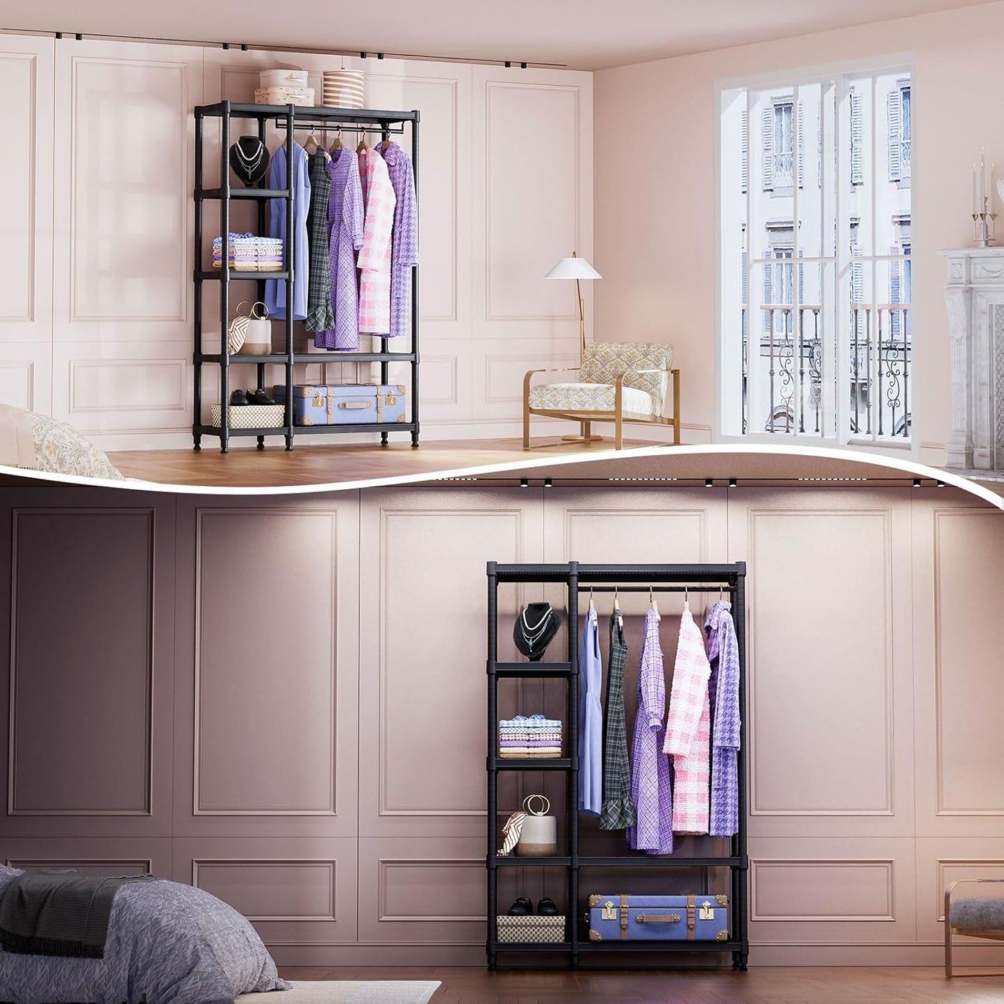 IZEUK Heavy Duty Rolling Garment Rack Wire Clothes Rack for Hanging Clothes, Metal Freestanding Closet Wardrobe Rack with 1 Rod Black 15.4" D x 35" W x 71.5" H