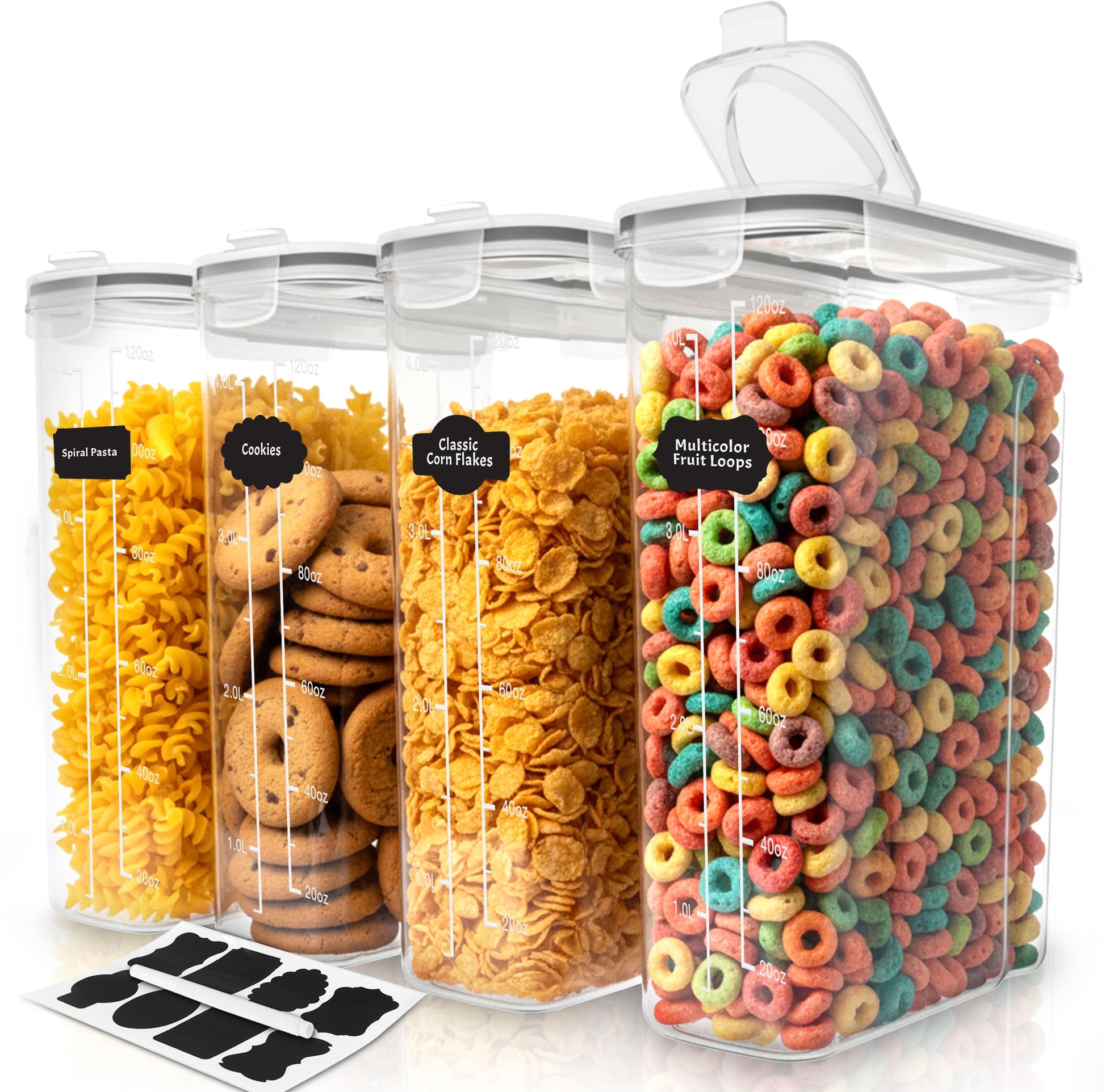 Utopia Kitchen Cereal Containers Storage Set with Lids, 4 Pack, 4L, Clear