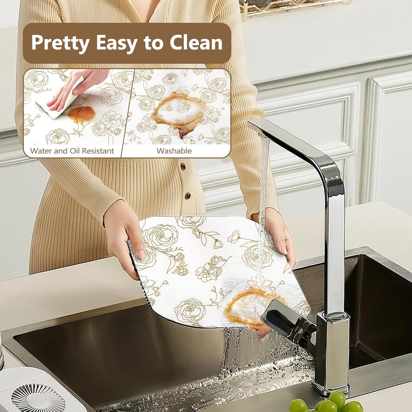 Shelf Cabinet Liner for Kitchen- Non Adhesive 17.5In x 20FT Drawer Liner Refrigerator Liner, Premium Waterproof Shelf Paper Protect Surface, Non Slip Easy to Clean Durable EVA Material, Gold Roses