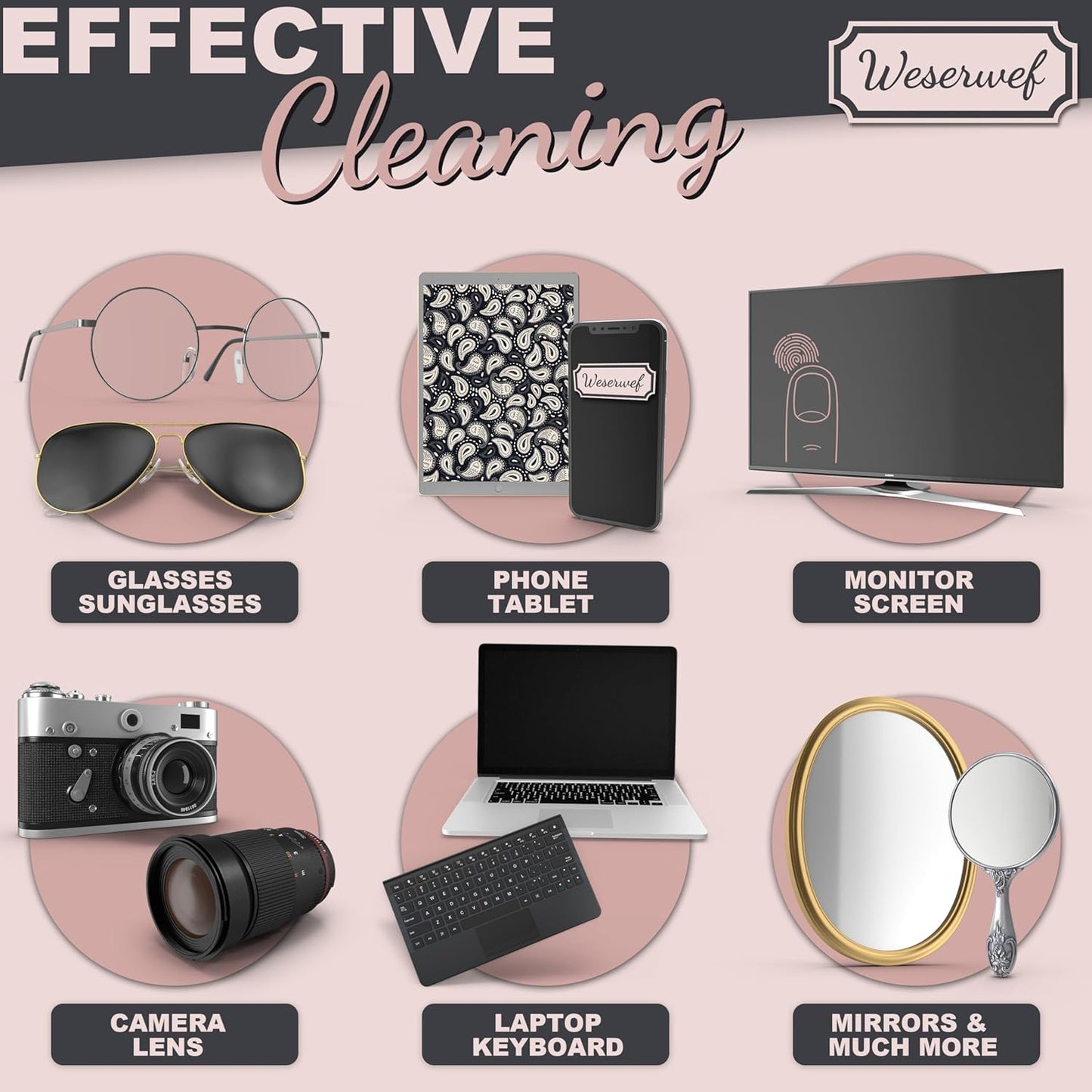 WESERWEF Design Microfiber Glasses Cleaning Cloth – Premium Cleaning Cloth for Eyeglasses, Screens, Tablets, Cameras & Lenses, 12" x 12", Ultra-Soft & Scratch-Free (Doodle)