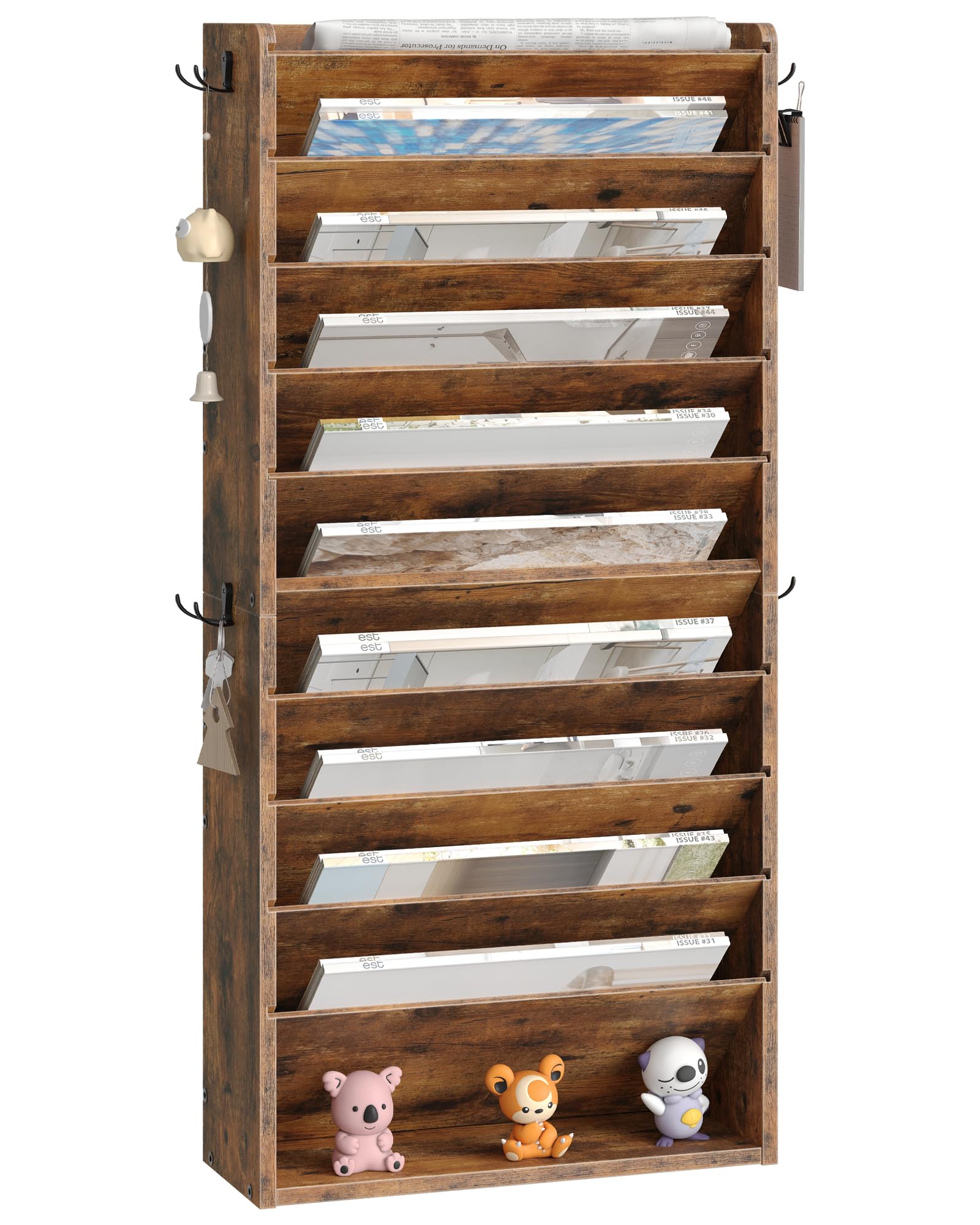 CHOEZON Wall File Organizer, 10-Tier Hanging Mail Organizer, Wall Mount File Holder with 4 Side