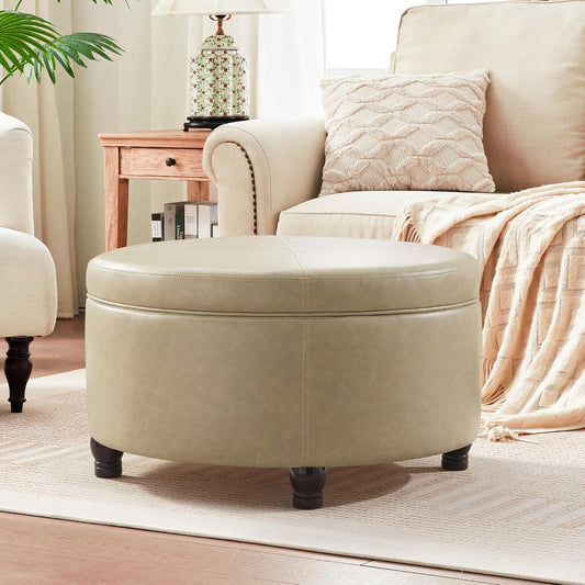 30-Inch Round Storage Ottoman, Modern Ottoman Coffee Table with Removable Top for Living Room