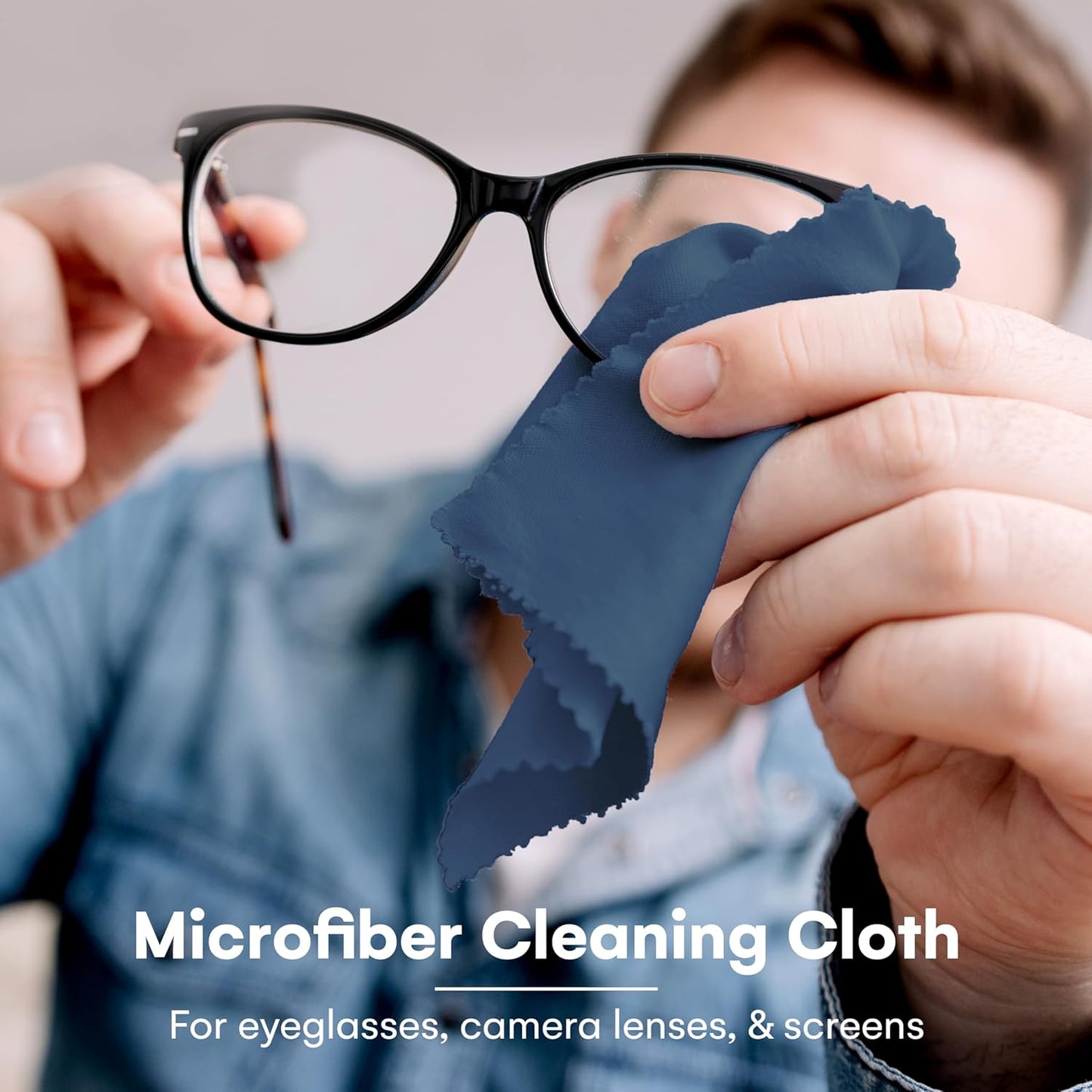 Care Touch Eyeglass Cleaning Cloth - 12 Pack of Microfiber Cleaning Cloth for Glasses, Lenses, Phones and Screens - Large, Lint-Free, Reusable and Scratch-Free - 6 x 7 Inches - Navy