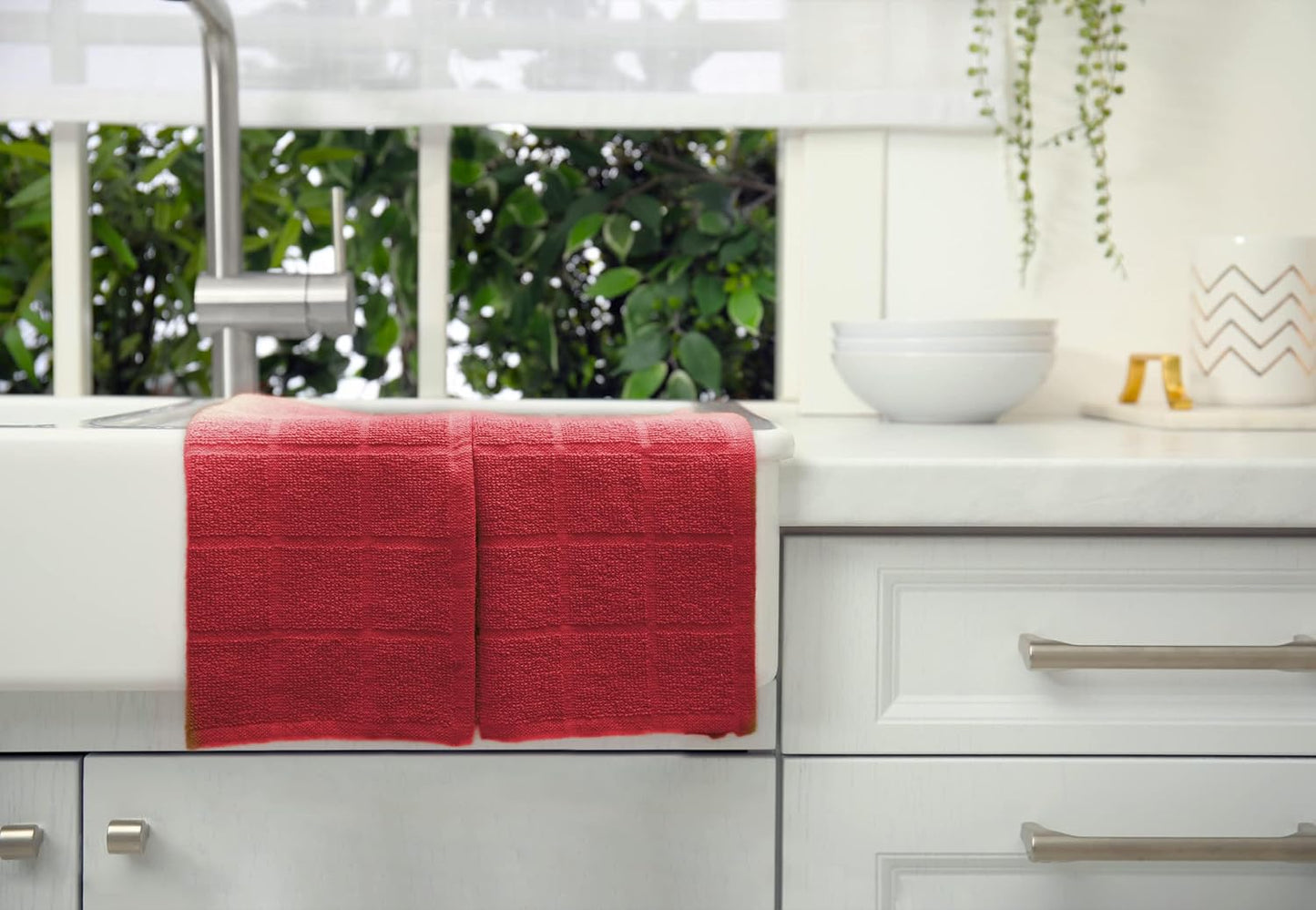 100% Cotton Dish Cloths for Dish Washing, Terry Dish Cloth, Cotton Dish Rags, 6 Pack, Super Soft and Absorbent, 12"x12" inches, Reusable Cleaning Cloth, RED Dish Cloth