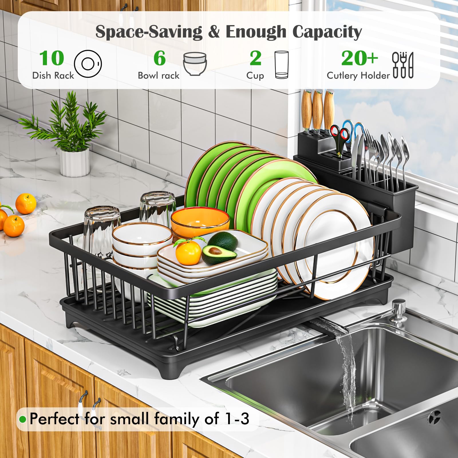 Kmiectse Dish Drying Rack for Small Kitchen Counter with Utensil Holder