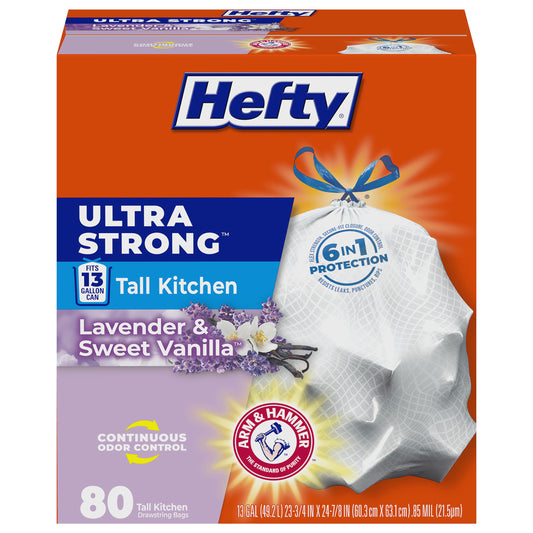 Hefty Ultra Strong 13 Gal Kitchen Trash Bags, White, Lavender Vanilla, 80ct