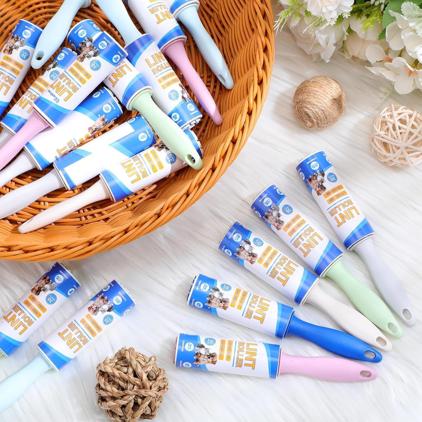 Hushee 24 Pack Bulk Mini Lint Roller for Travel 720 Sheets 6'' Small Lint Removers Portable Lint Roller Travel Size Removers Sticky Removing Tool for Pet Hair Clothes Furniture Car Seat