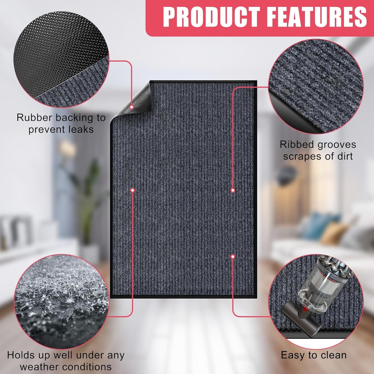 Kuyal Front Door Mat, 3'x10' Indoor Outdoor Entrance, Commercial Floor Inside Outside Entrance, Heavy Duty Durable Welcome Mat, Rubber Backing Non Slip Outdoor Mats for Entryway,Dark Gray