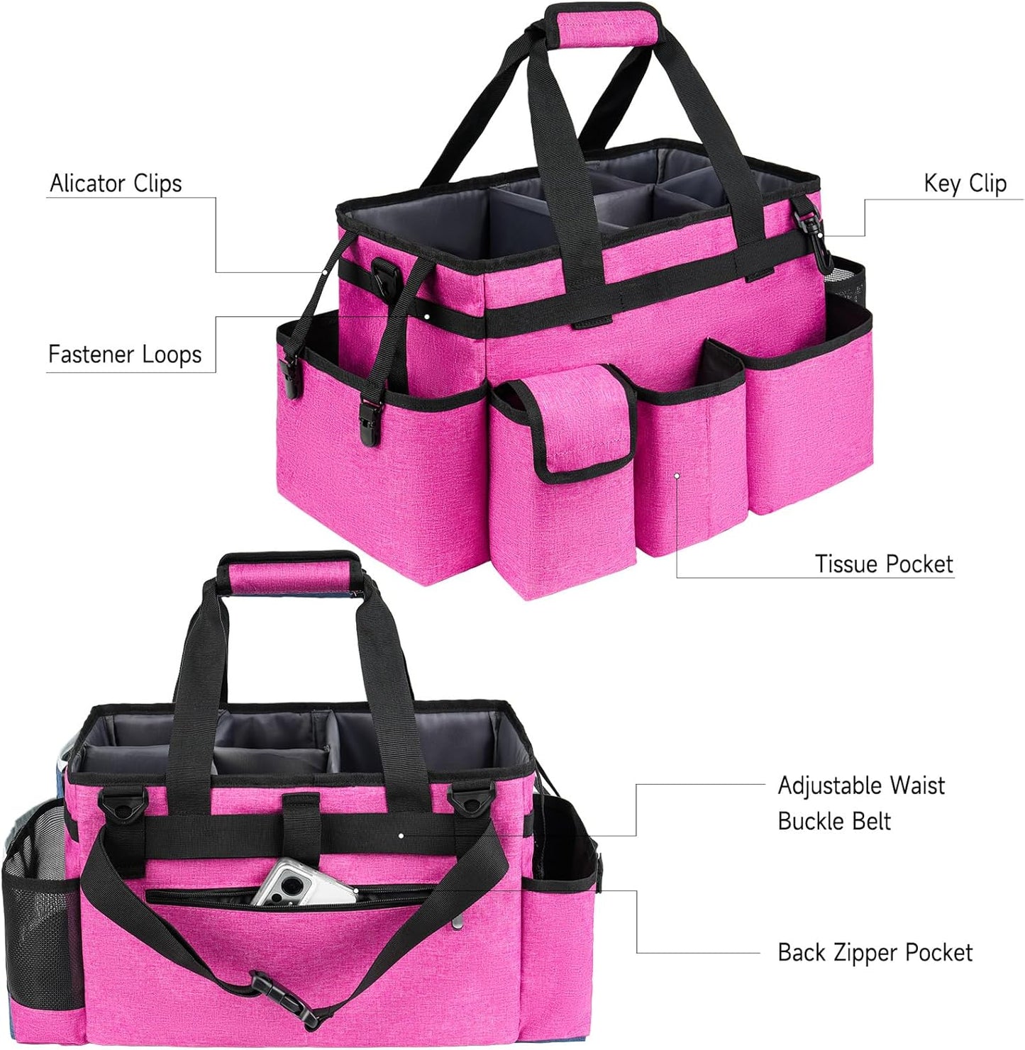 Cleaning Caddy Bag,Large Cleaning Supplies Organizer with Handle for Housekeepers,Red