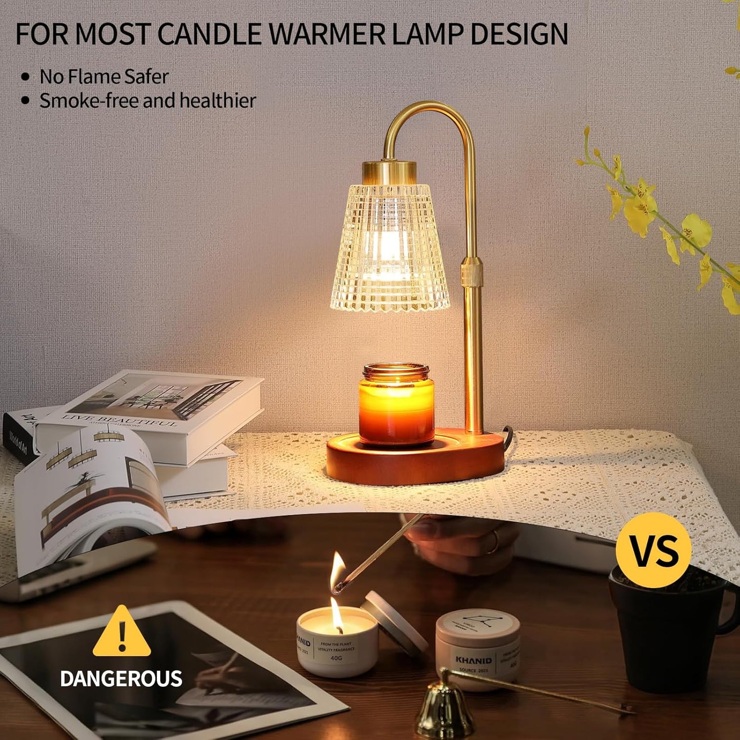 Antique Brass Candle Warmer Lamp WithTimer and Dimmer,Fragrance Electric Wax Melt Warmer with 2 Bulbs,Scented Jar Lamp,Mother's Day/Birthday/Christmas Gifts for Mom/Wife,Home Decor,Adjustable Height