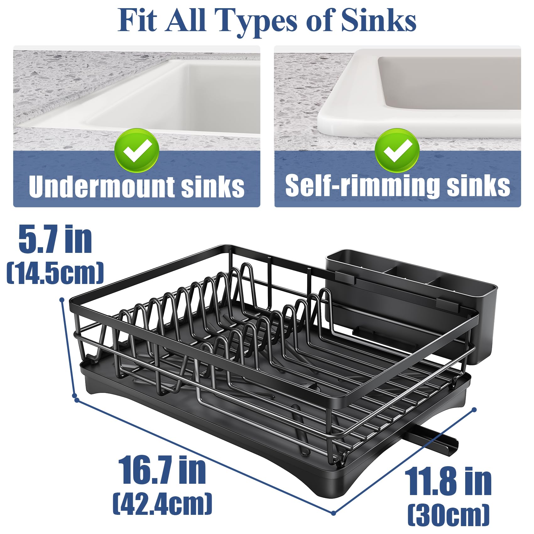 SNTD Dish Drying Rack for Kitchen Counter, 11.8" W x 16.7" L, Black