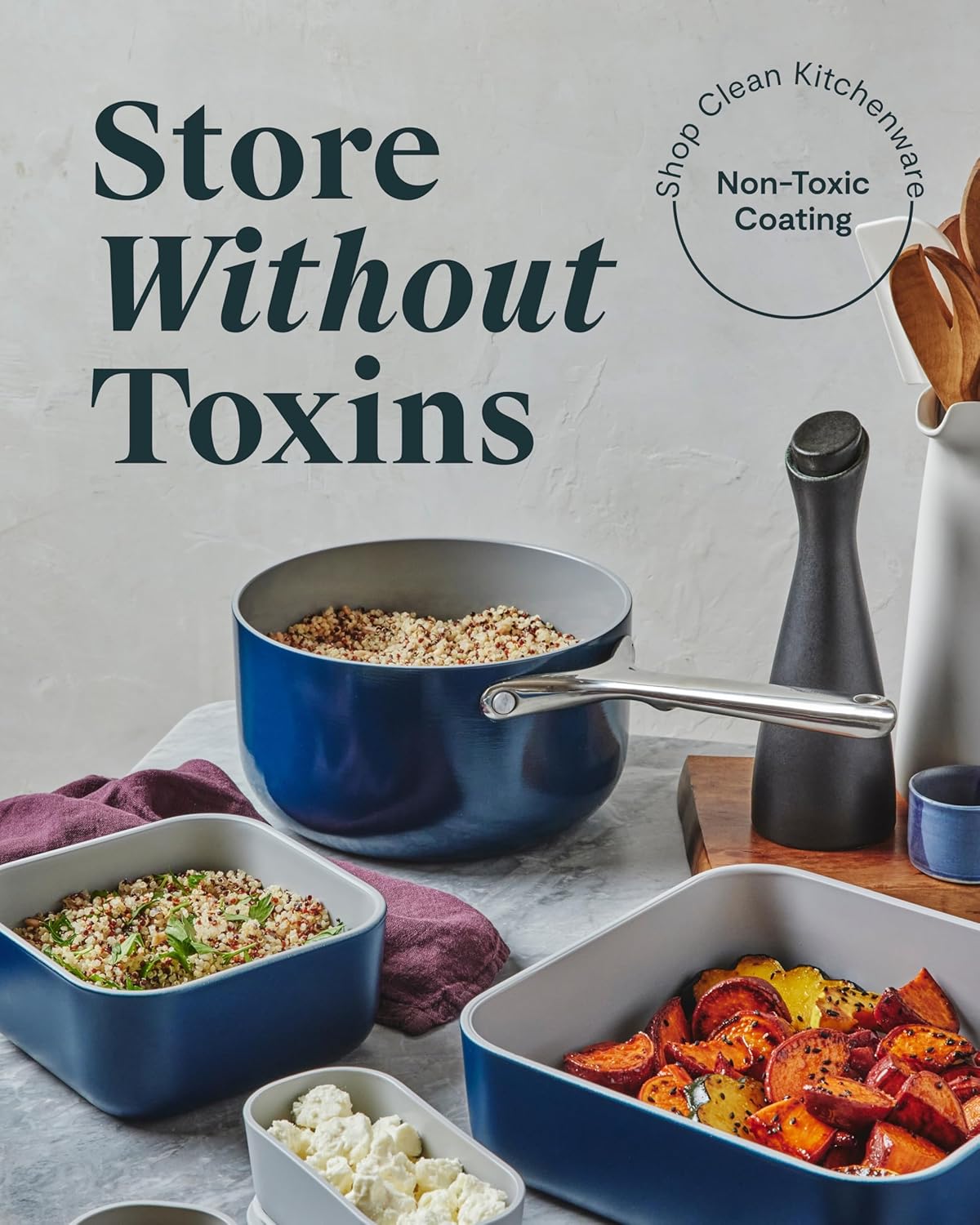 Caraway 6pc Glass Food Storage Set – 10 Cup Food Containers (6) - Ceramic Coated - Non Toxic, Non Stick with Lids - Microwave Safe - Perracotta