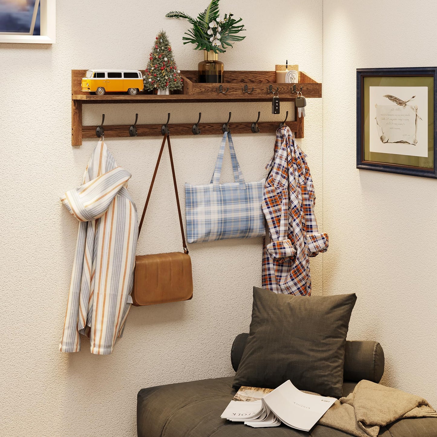 AMBIRD Coat Rack Wall Mount, 35 inch Large Wall Hooks with Shelf, Entryway Shelf with 7 Dual Coat