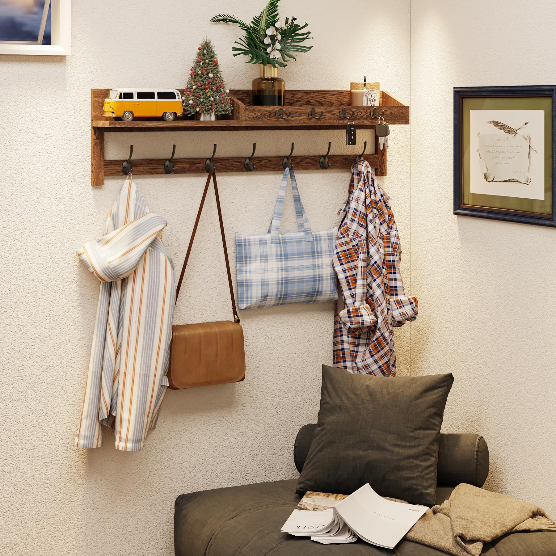 AMBIRD Coat Rack Wall Mount, 35 inch Large Wall Hooks with Shelf, Entryway Shelf with 7 Dual Coat