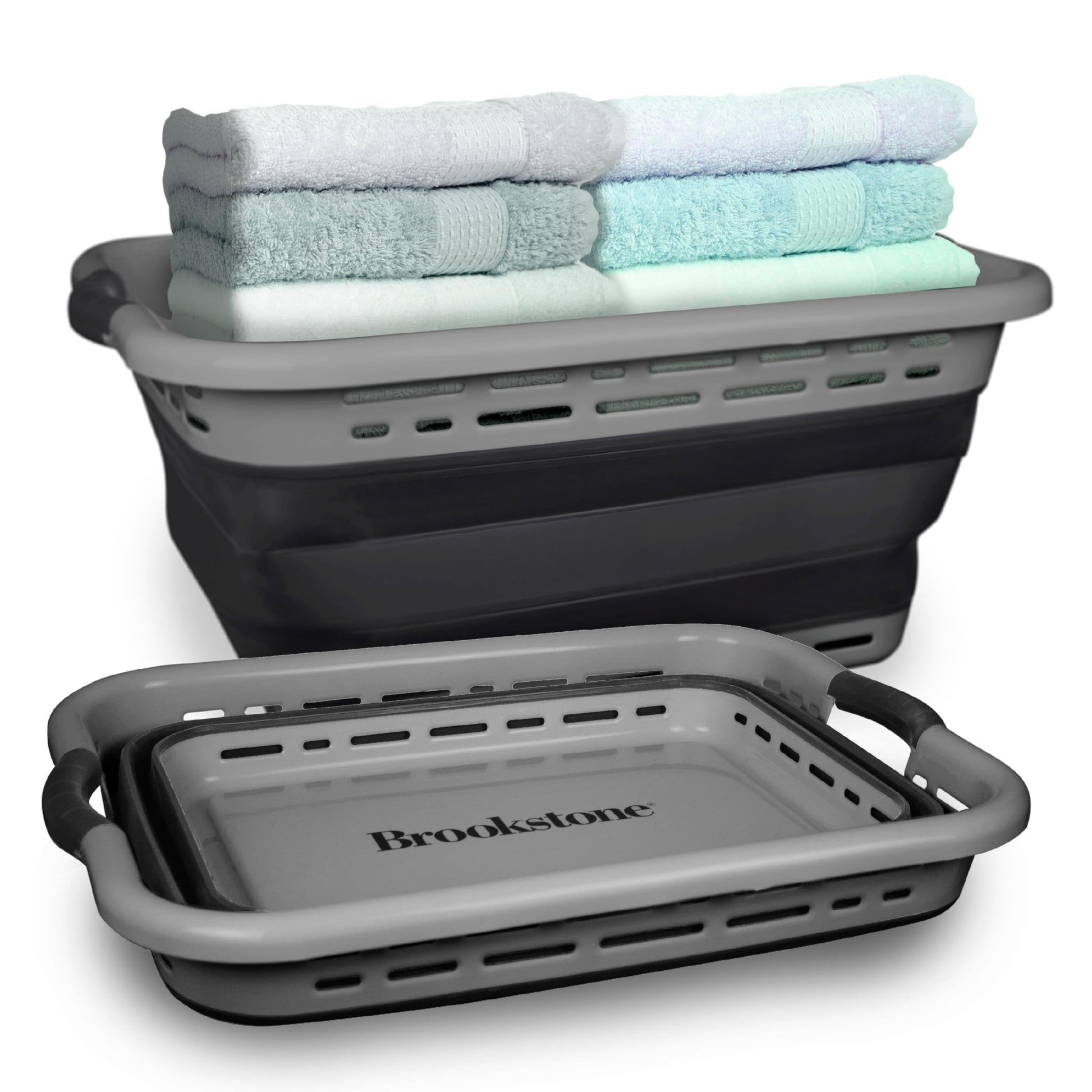 BROOKSTONE 11 GALLON XL 24" Collapsible Laundry Basket & Clothes Hamper, Comfort Non-Slip Handles