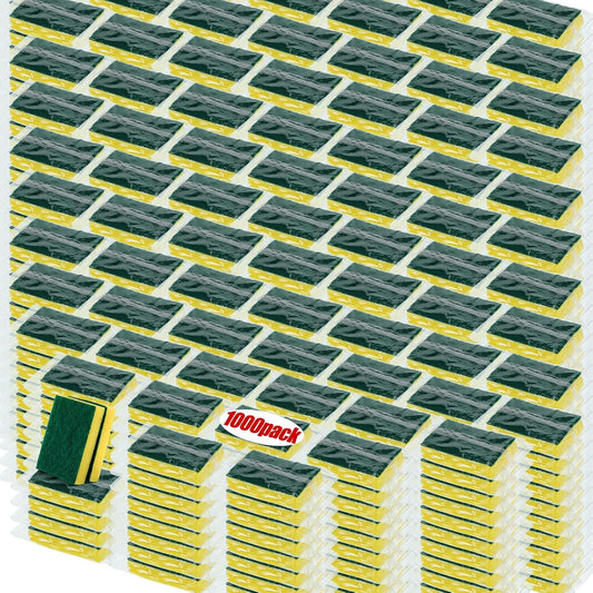 Tanlade 1000 Pcs Individually Wrapped Sponge Dishwashing Sponge Bulk Non Scratch Scrub Sponges Kitchen Scouring Pad for Household Cleaning Rental Dishes Hotel Apartment Car (Yellow,Green)