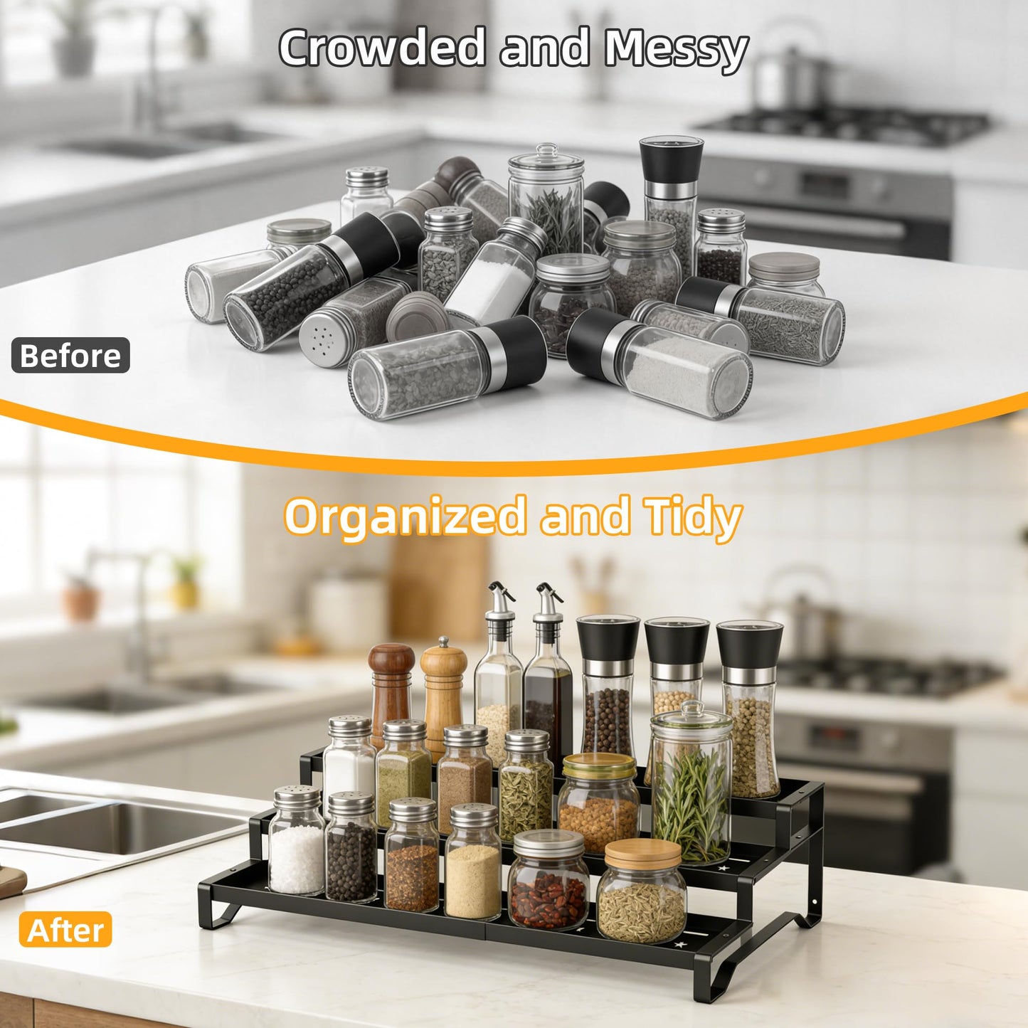 PEEKUP Spice Rack Organizer for Cabinet, 13-21.5" Expandable Spicy Shelf