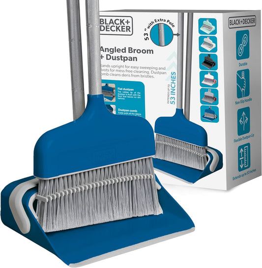 BLACK+DECKER Butler Broom & Dustpan Set - Stand-Up Design - Lightweight, Space-Saving Combo for