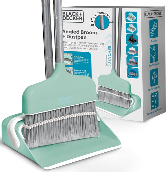 BLACK+DECKER Butler Broom & Dustpan Set - Short Handle, Stand-Up Design - Lightweight, Space-Saving