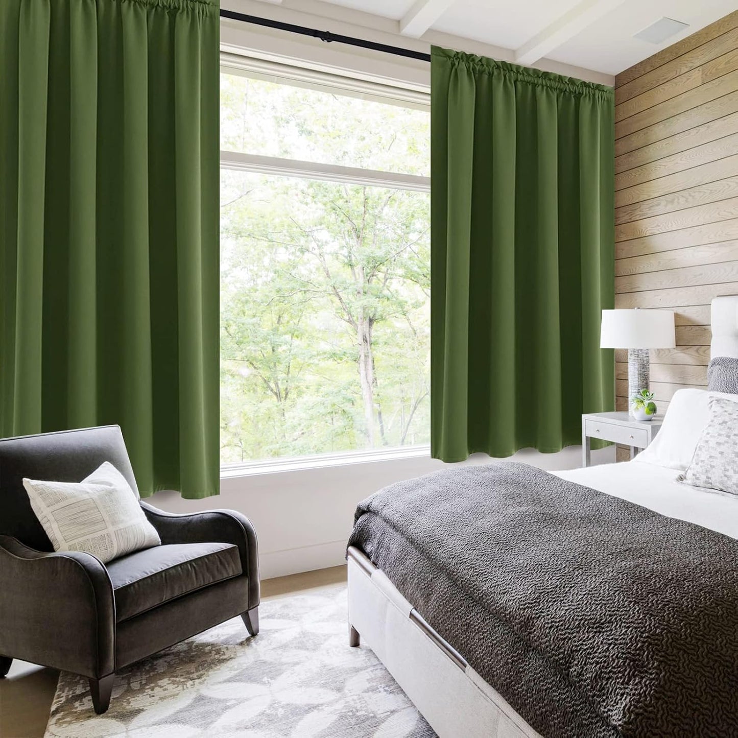 DWCN Olive Green Room Darkening Blackout Curtains - Thermal Insulated Privacy Energy Saving Window Curtain Drapes 52 x 54 inch Length, Set of 2 Bedroom Living Room Curtains
