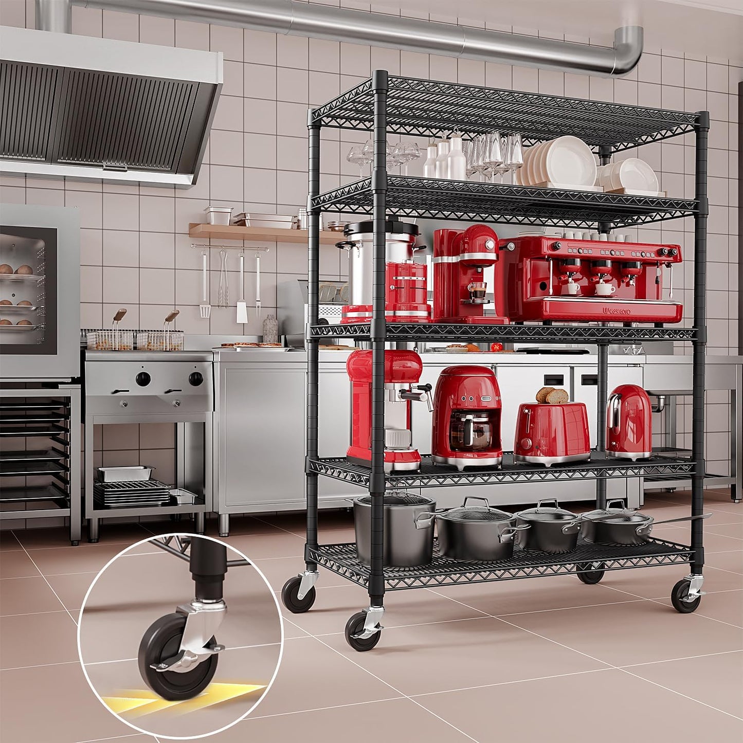 IZEUK Garage Shelving Wide Storage Shelves 5 Tier Metal Shelves 4000 LBS Heavy Duty Adjustable Utility Shelf Rack Black 23.6" D x 53.1" W x 73.6" H