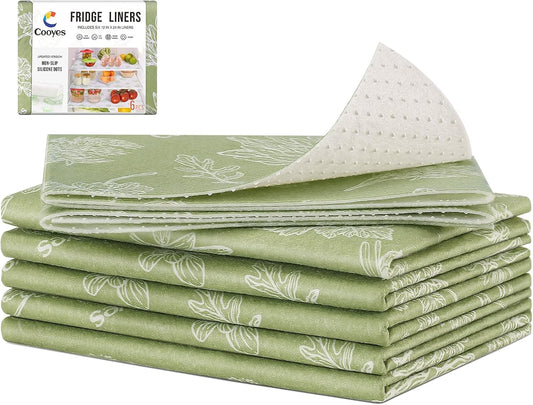 Cooyes Large Fridge Liners for Refrigerator, 17.7" × 24", Drawer & Shelf Liners for Kitchen Cabinets Non-Adhesive, Breathable Cloth Material, Non-Slip, Keep Produce Fresh Longer, Sage Green