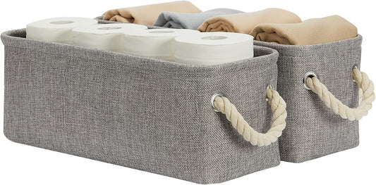 DULLEMELO Toilet Paper Storage Basket, Toilet Tank Basket with Rope Handles (Grey)