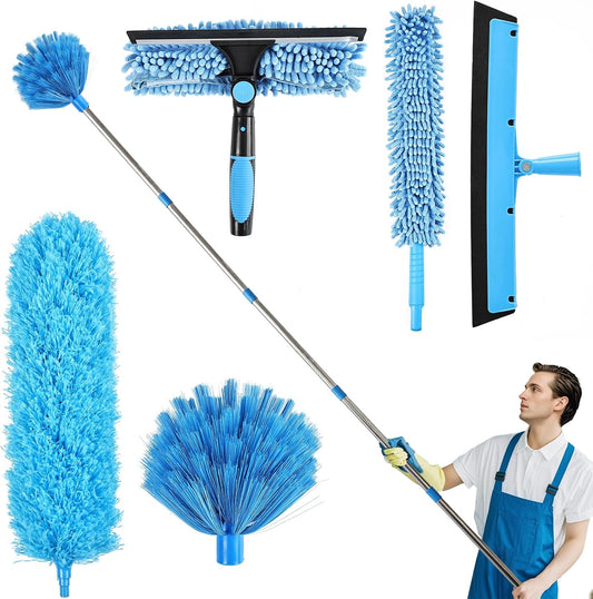 High Reach Duster Kit with14 ft Extension Pole High Ceiling Dusting and Window Cleaning Kit with