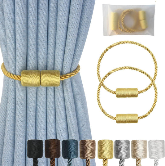 Magnetic Curtain Tiebacks 2 Pack Gold Curtain Rope Tieback Curtain Holders for Drapes Modern Tie