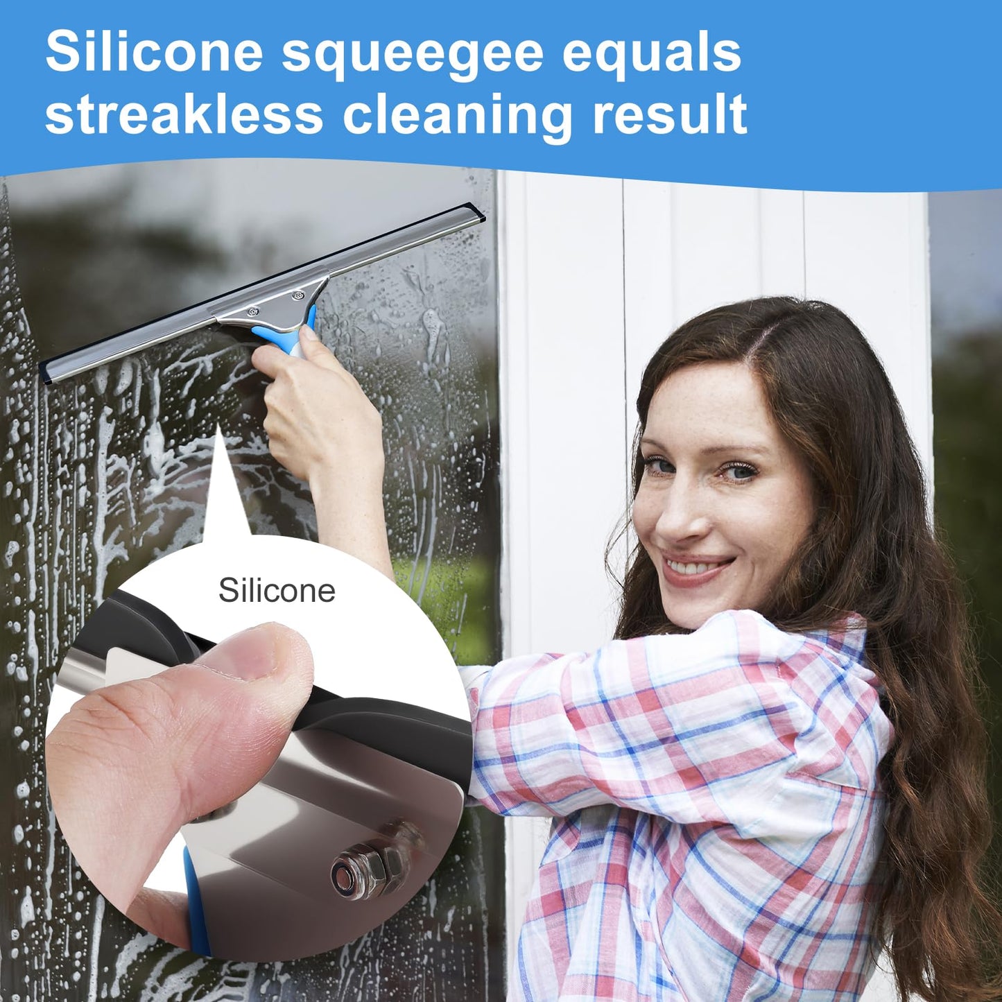 Mitclear Window Cleaning Kit 14IN Squeegee & Scrubber for Shower Glass Car