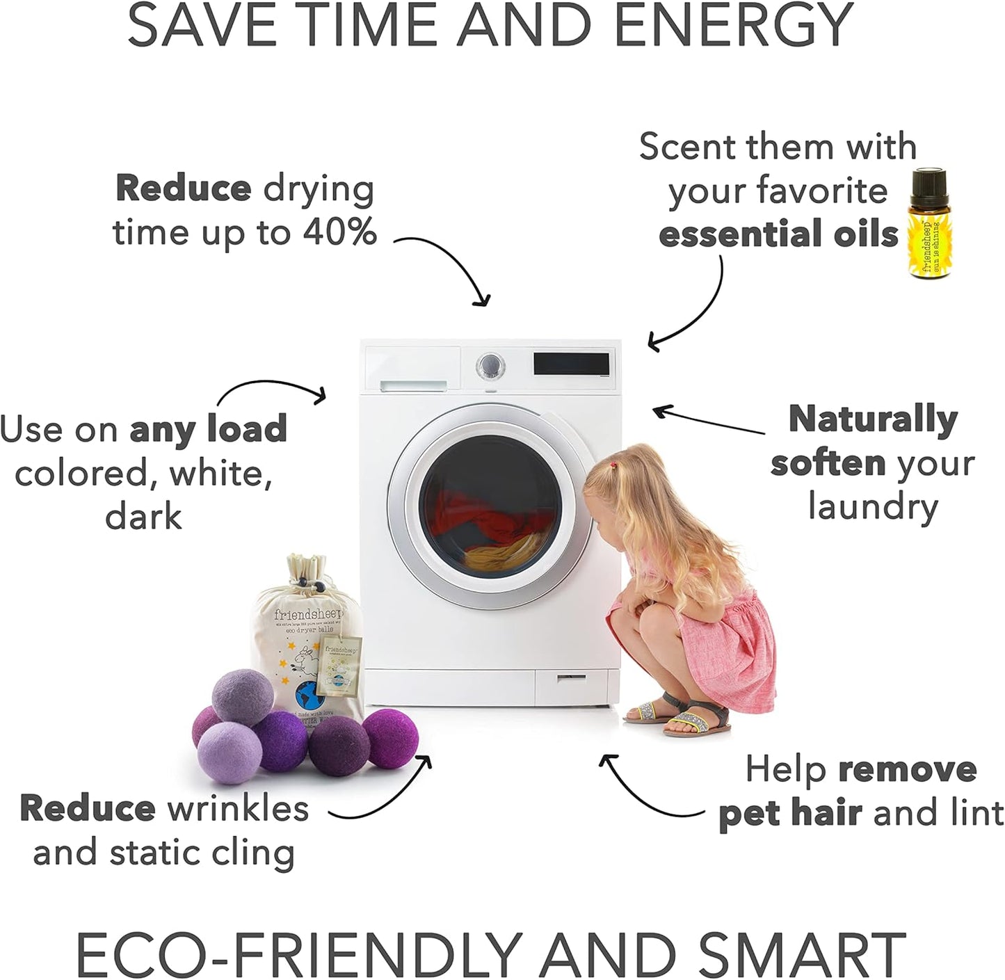 Friendsheep Wool Dryer Balls Purple 6 Pack XL Organic Premium Reusable Cruelty Free Handmade Fair Trade No Lint Fabric Softener Color - Purple Haze