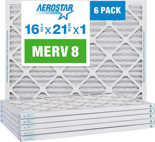 Aerostar 16.5x21.625x1 MERV 8-6 Count - High Efficiency Pleated HVAC, Furnace & Air Conditioner