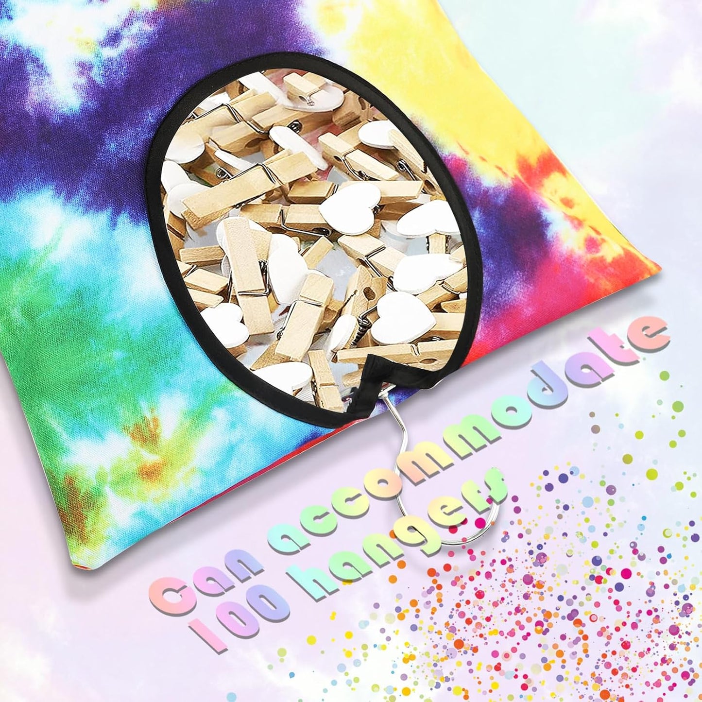 YLOLUL 2 Pcs Tie Dye Clothes Pin Bag with Hanging Hook, 15 x 11 Inch, Multicolor, Canvas & Polyester, Water Resistant, Clothespin Organizer Bag