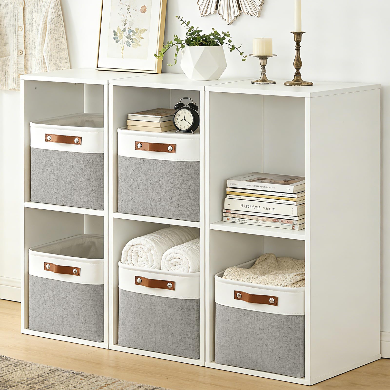Bagnizer Storage Bins Large Fabric Storage Baskets for Shelves 3 Pack, Decorative Linen Closet