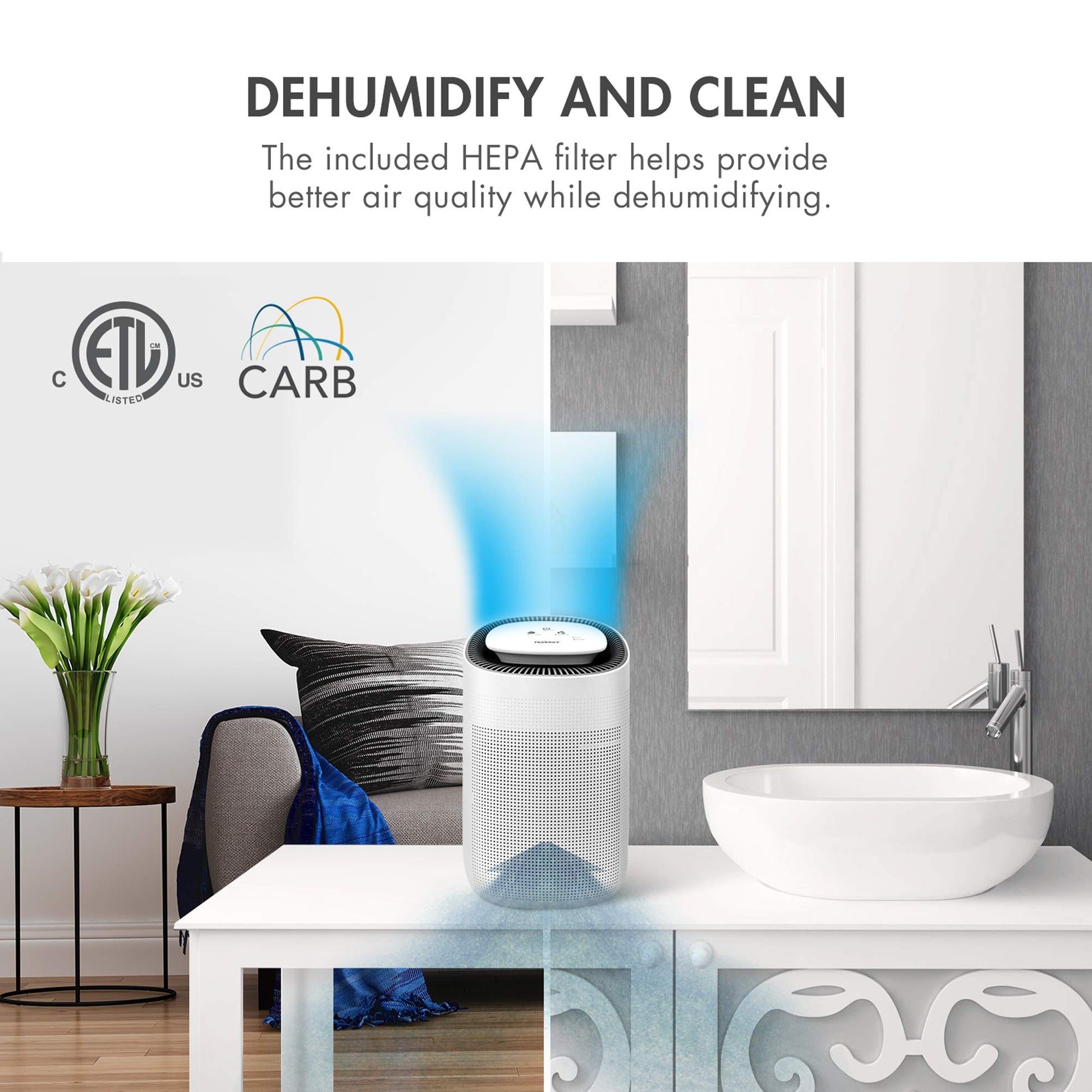 Tenergy Sorbi 1000ml Air Dehumidifier w/Purifying Function, True HEPA Filter, Auto Shutoff, Touch
