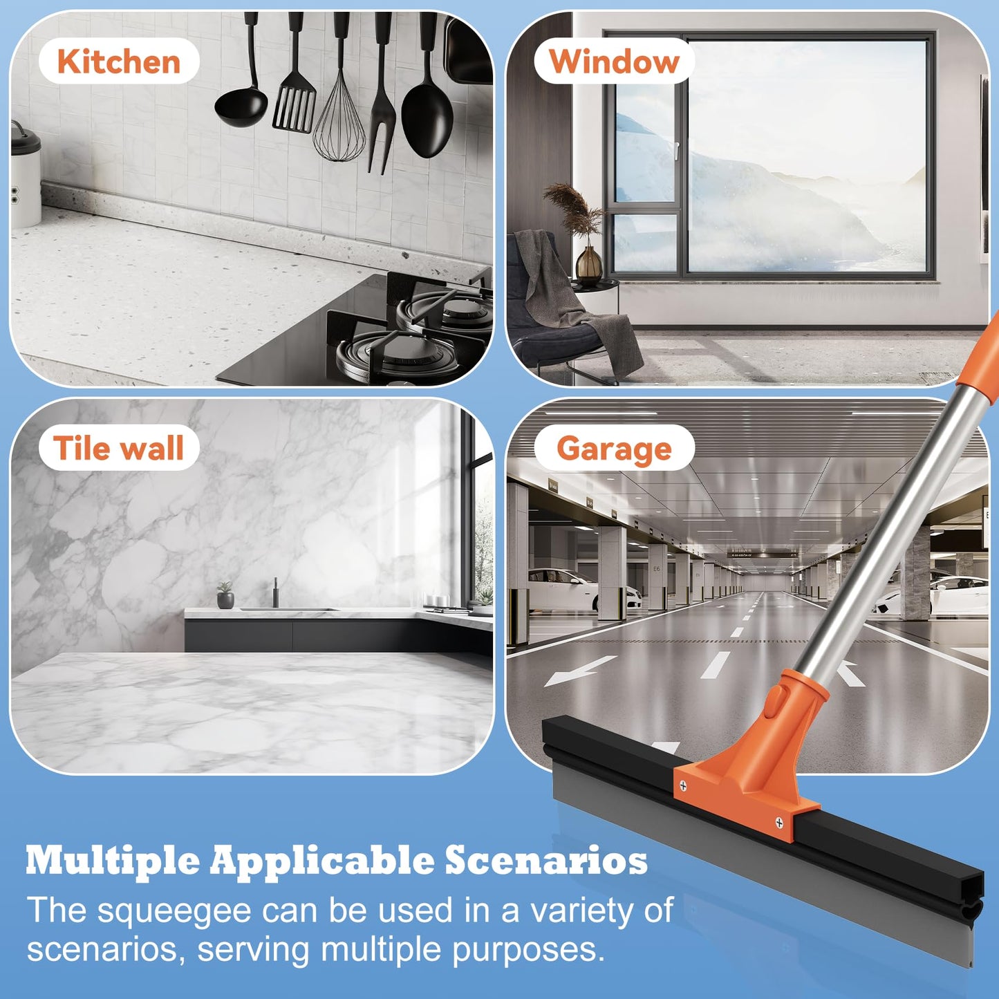 Floor Squeegee for Concrete Floor,18" Large Heavy Duty Squeegee for Floor, Rubber Broom with 62"