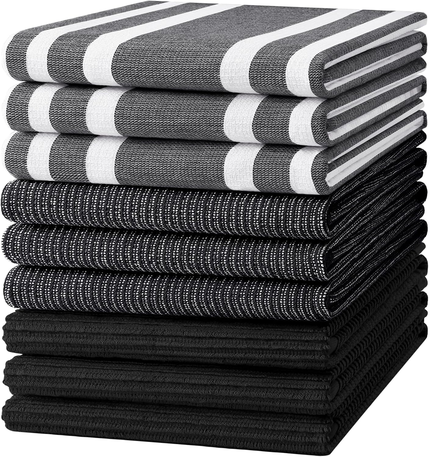 Homaxy Premium Kitchen Towels(18”x 28”, 9 Pack), Large Cotton 380 GSM Kitchen Hand Towels, Soft and Absorbent Terry Dish Towels, Multipurpose Tea Towel Set with Hanging Loop, Black