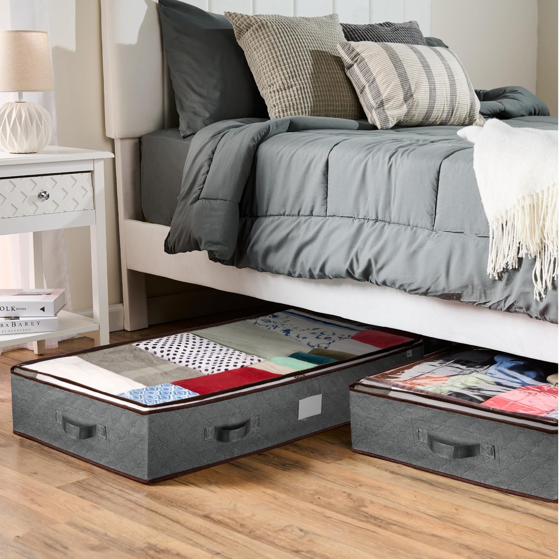 ZOBER Under Bed Storage Bags, Underbed Storage Containers, Gray, 90L 4-Pack