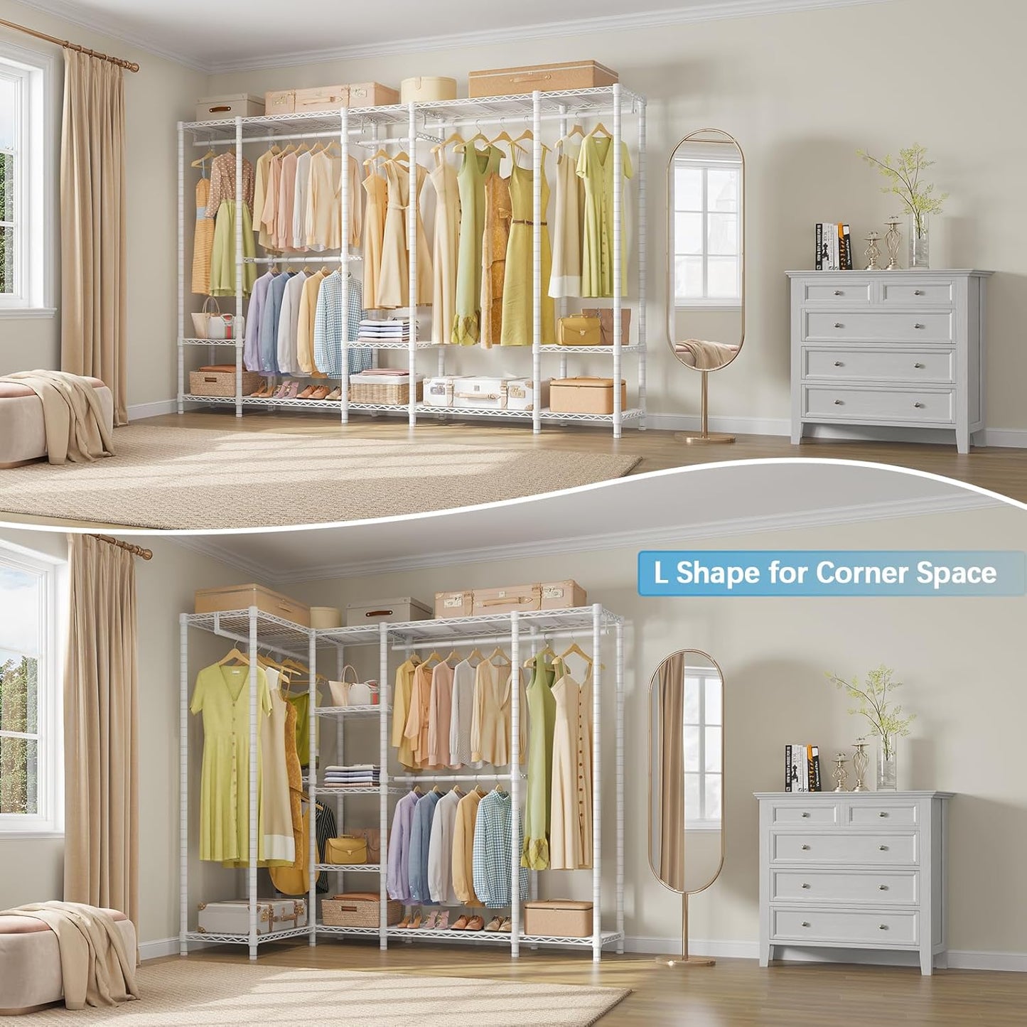 VIPEK V50 Extra Large Portable Closet Rack Bedroom Armoire Freestanding Wardrobe Closet, Heavy Duty Multi-Functional Metal Clothing Rack for Hanging Clothes, Max Load 1300lbs, White